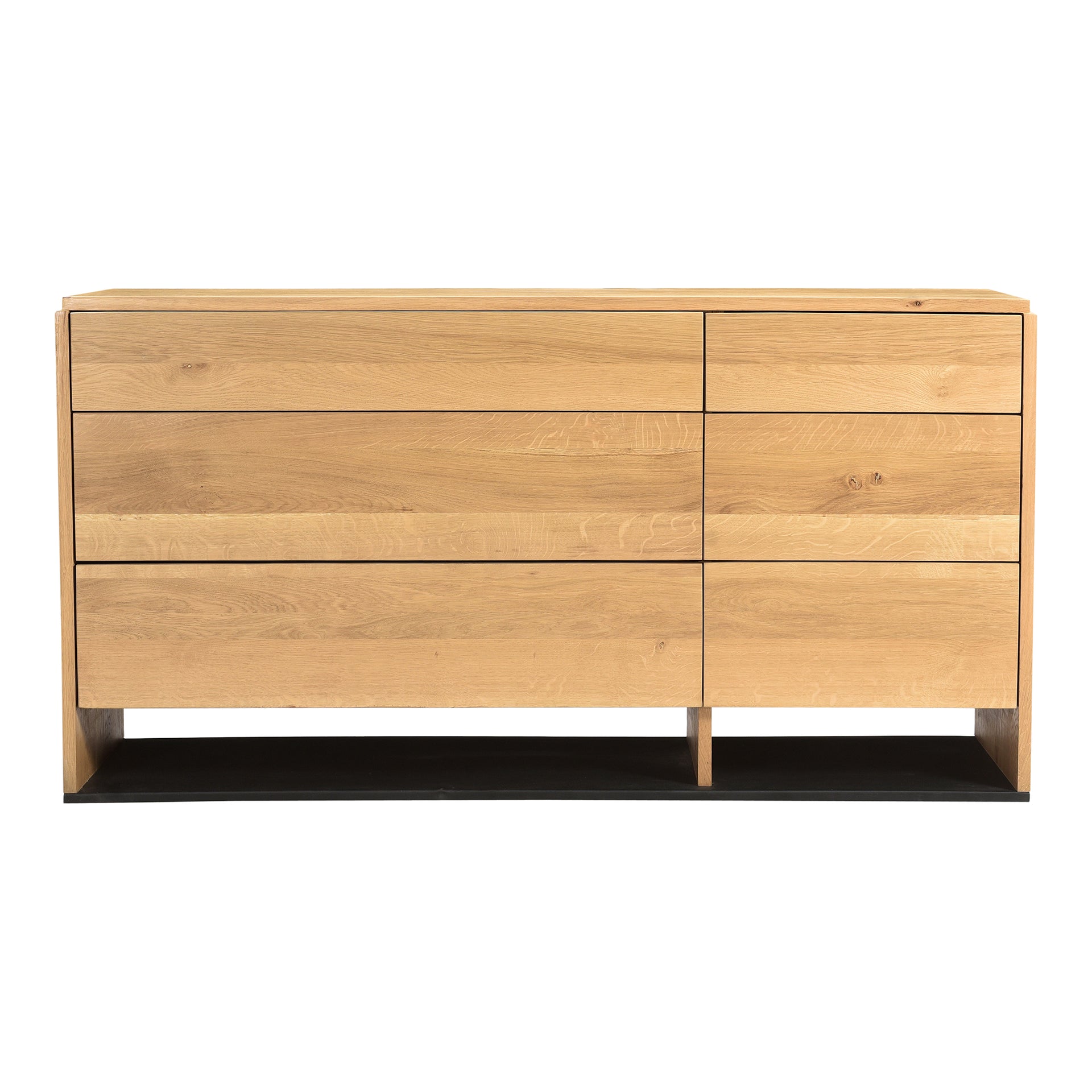 Isidore, Dresser, Contemporary Solid Oak and Mango Wood with Iron Base, 6 Drawers, Natural Stain