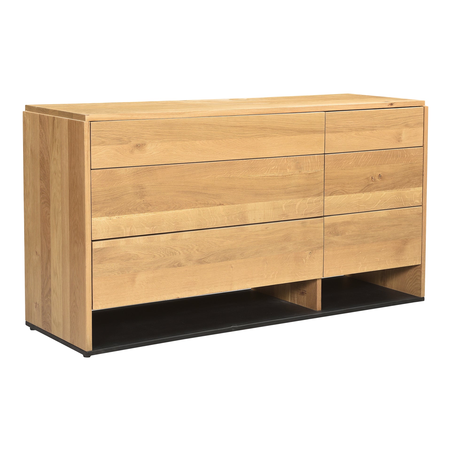 Isidore, Dresser, Contemporary Solid Oak and Mango Wood with Iron Base, 6 Drawers, Natural Stain