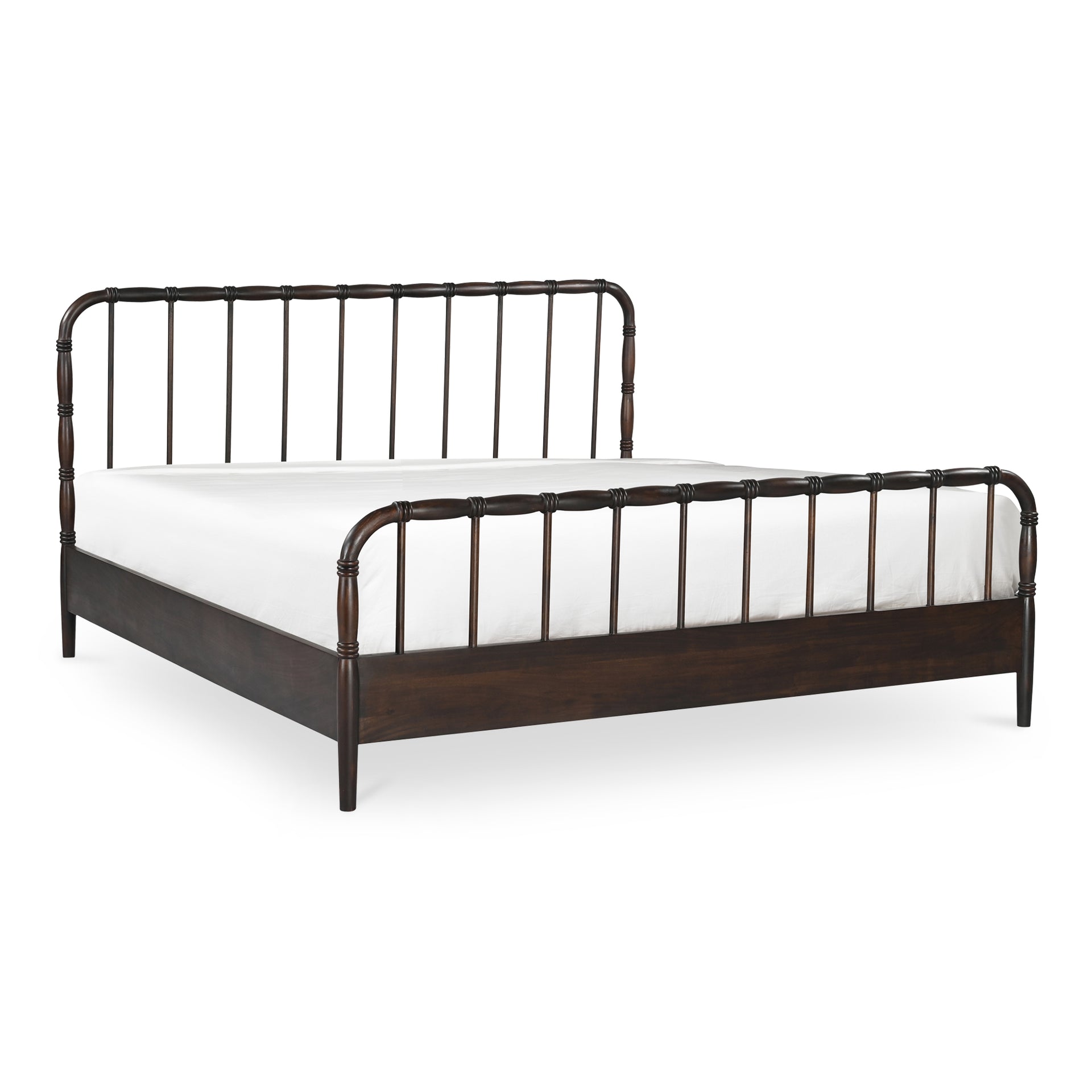 Uriel Queen Bed, Solid Acacia Wood, Turned Detailing, Dark Brown