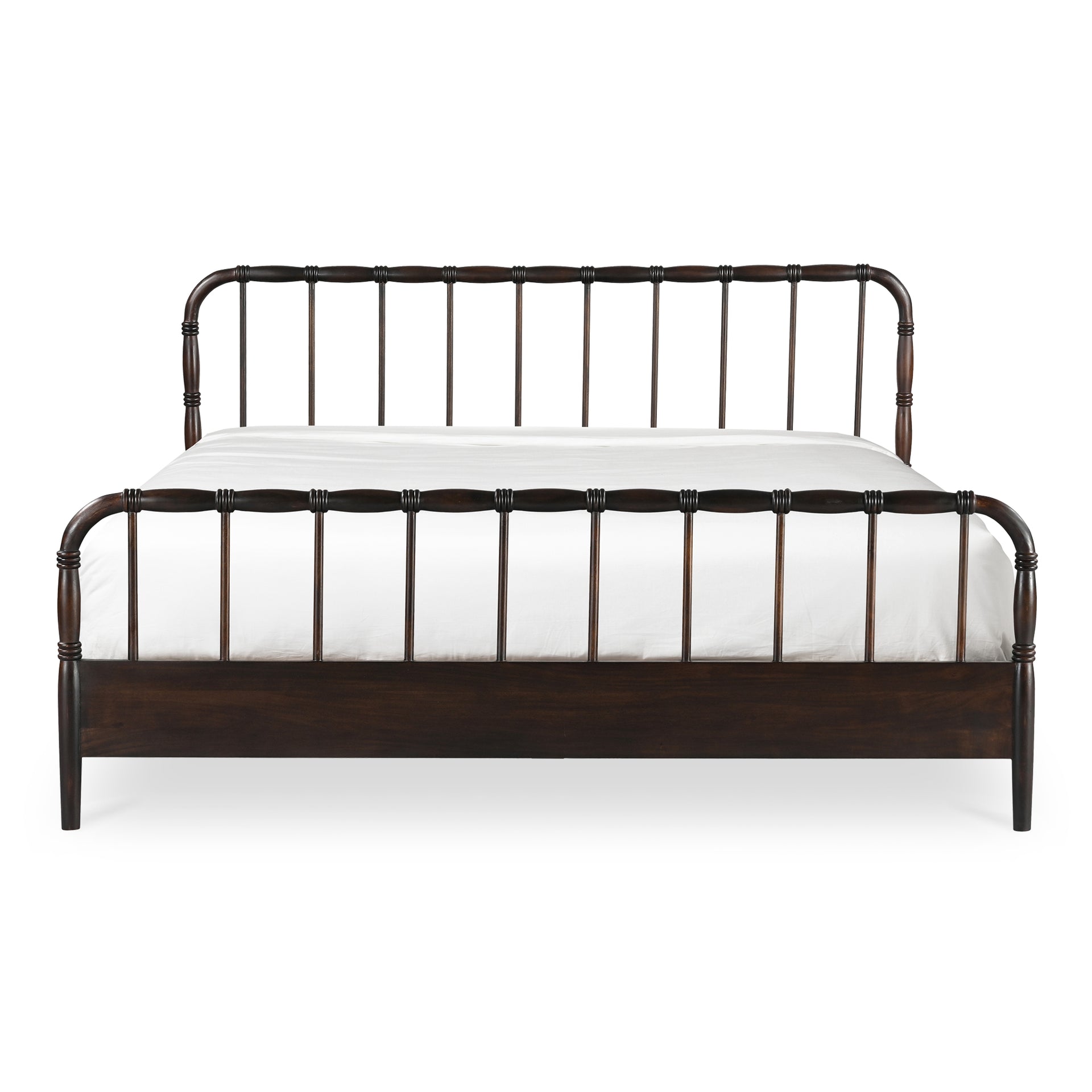 Uriel Queen Bed, Solid Acacia Wood, Turned Detailing, Dark Brown