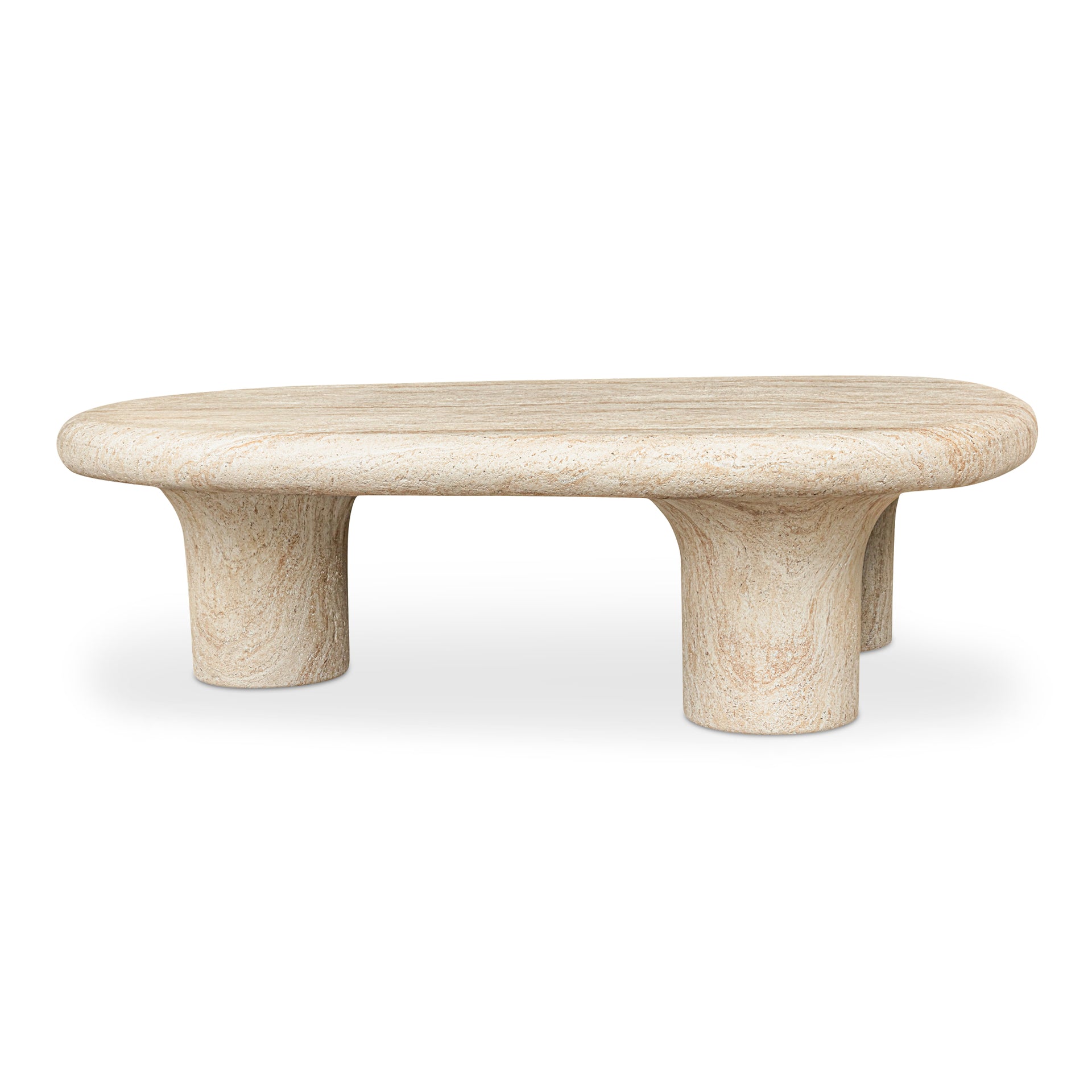Jarek Outdoor Coffee Table, Faux Travertine Concrete Finish, Water Transfer Design, Beige
