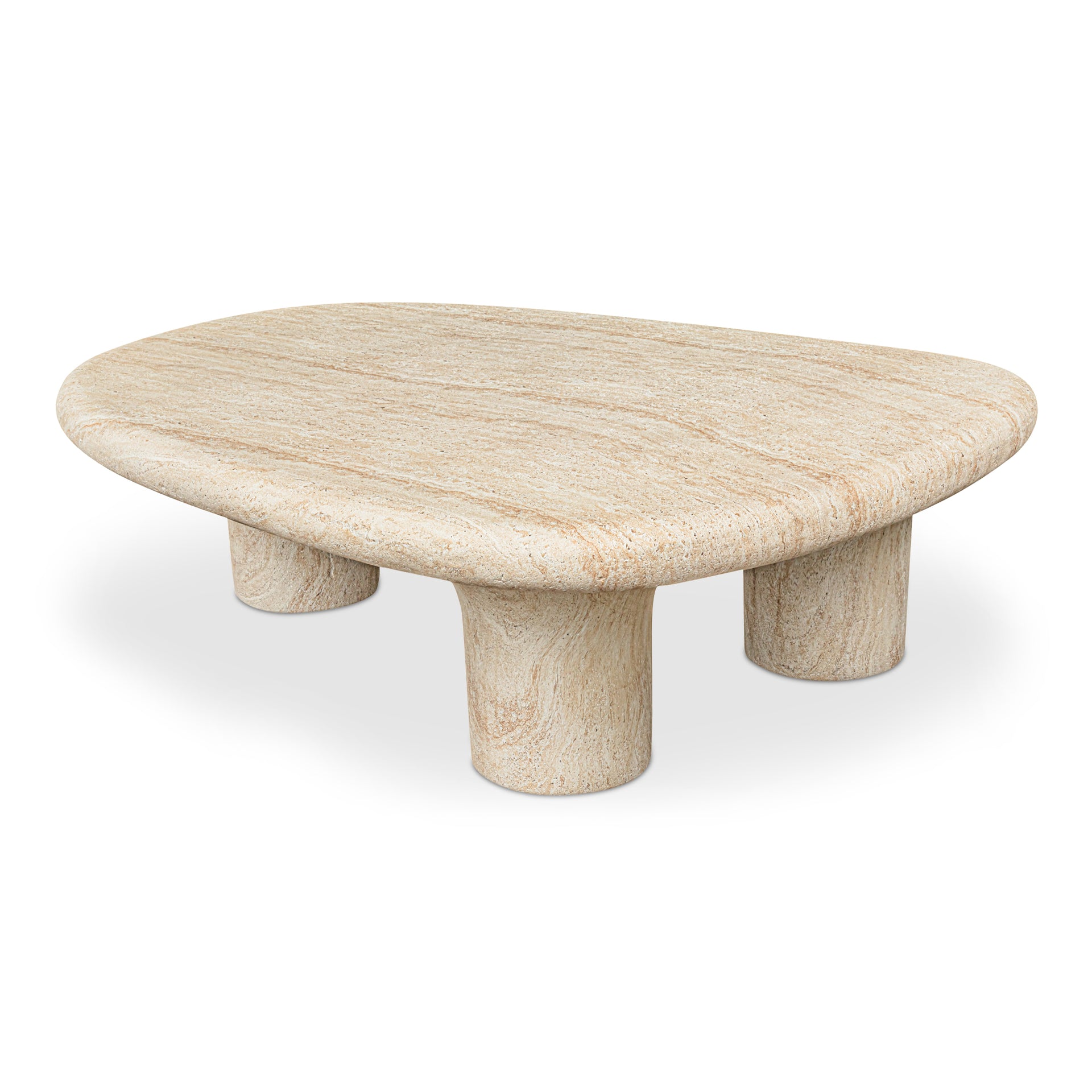 Jarek Outdoor Coffee Table, Faux Travertine Concrete Finish, Water Transfer Design, Beige