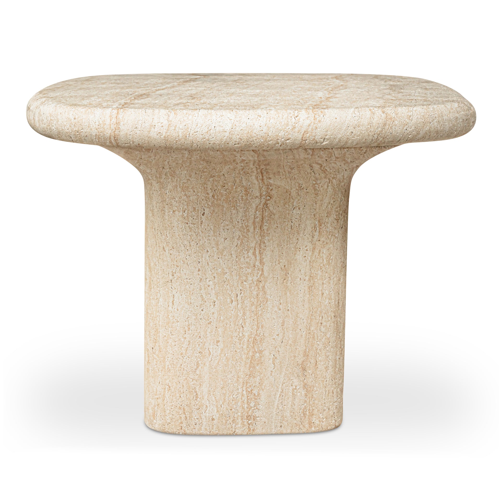 Jarek Outdoor Dining Table for 6, Faux Travertine Concrete Finish, Water Transfer Design, Beige
