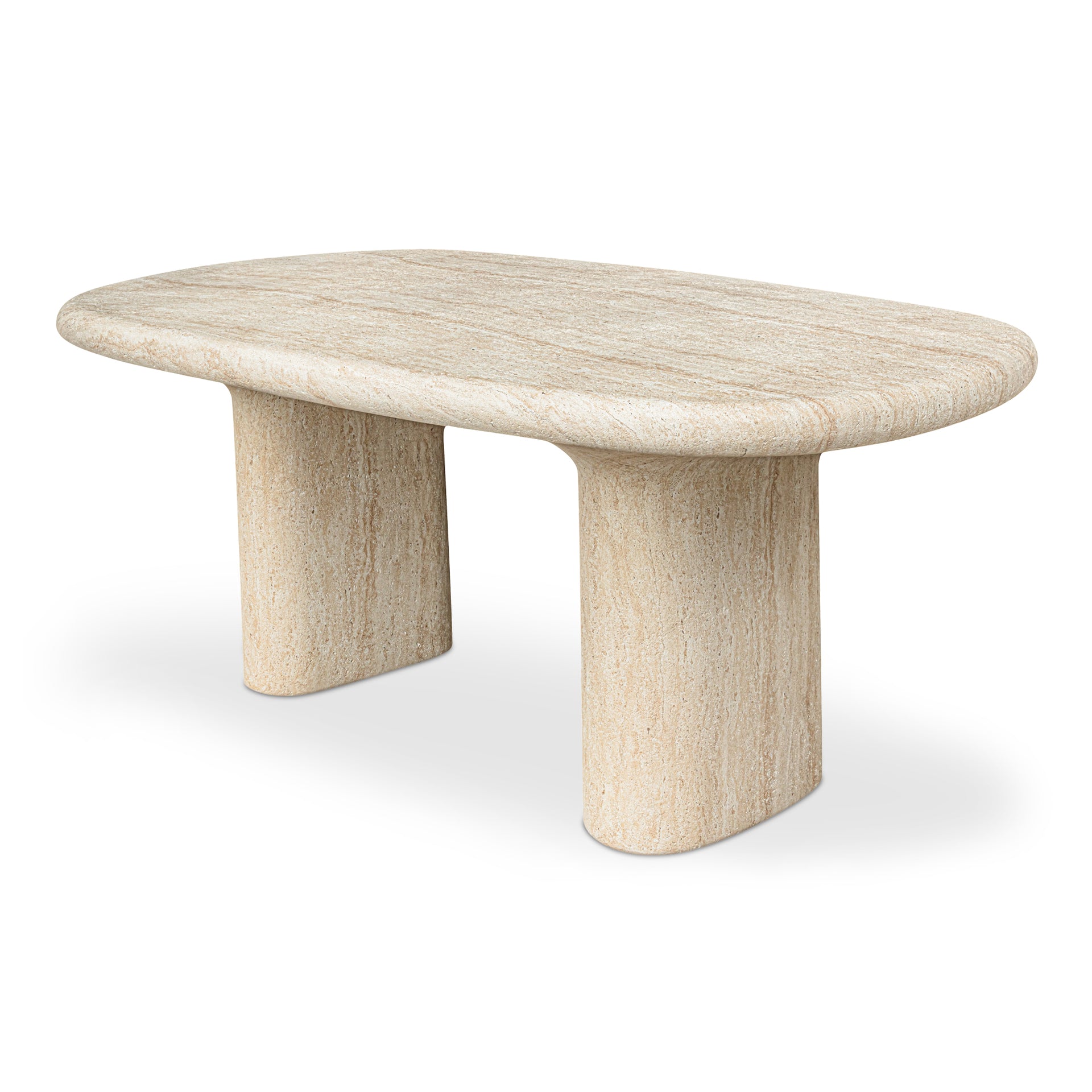 Jarek Outdoor Dining Table for 6, Faux Travertine Concrete Finish, Water Transfer Design, Beige