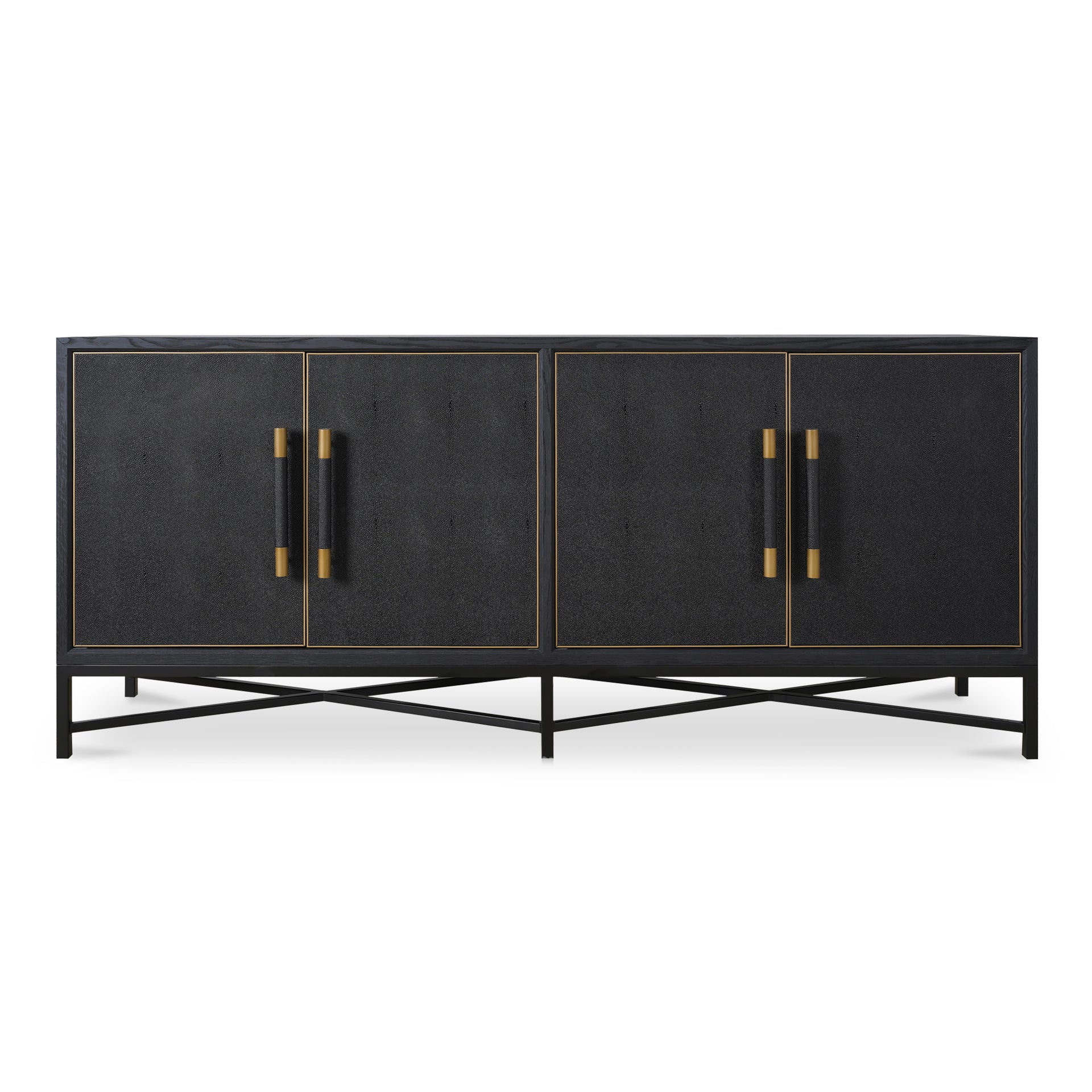 Vaughn Sideboard, Shagreen Patterned Vegan Leather with Brass Legs, Black