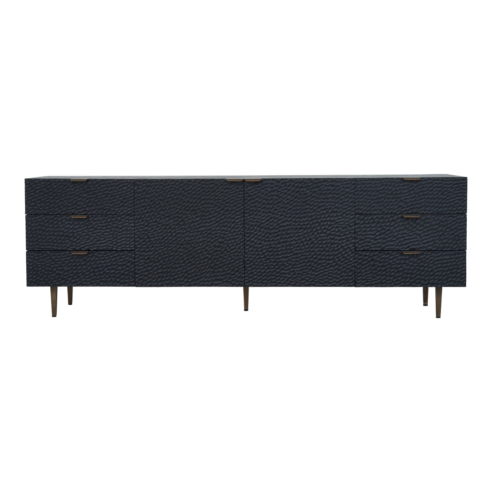 Sutton Media Unit, Solid Oak, Black Finish, Antique-Gold Iron Handles