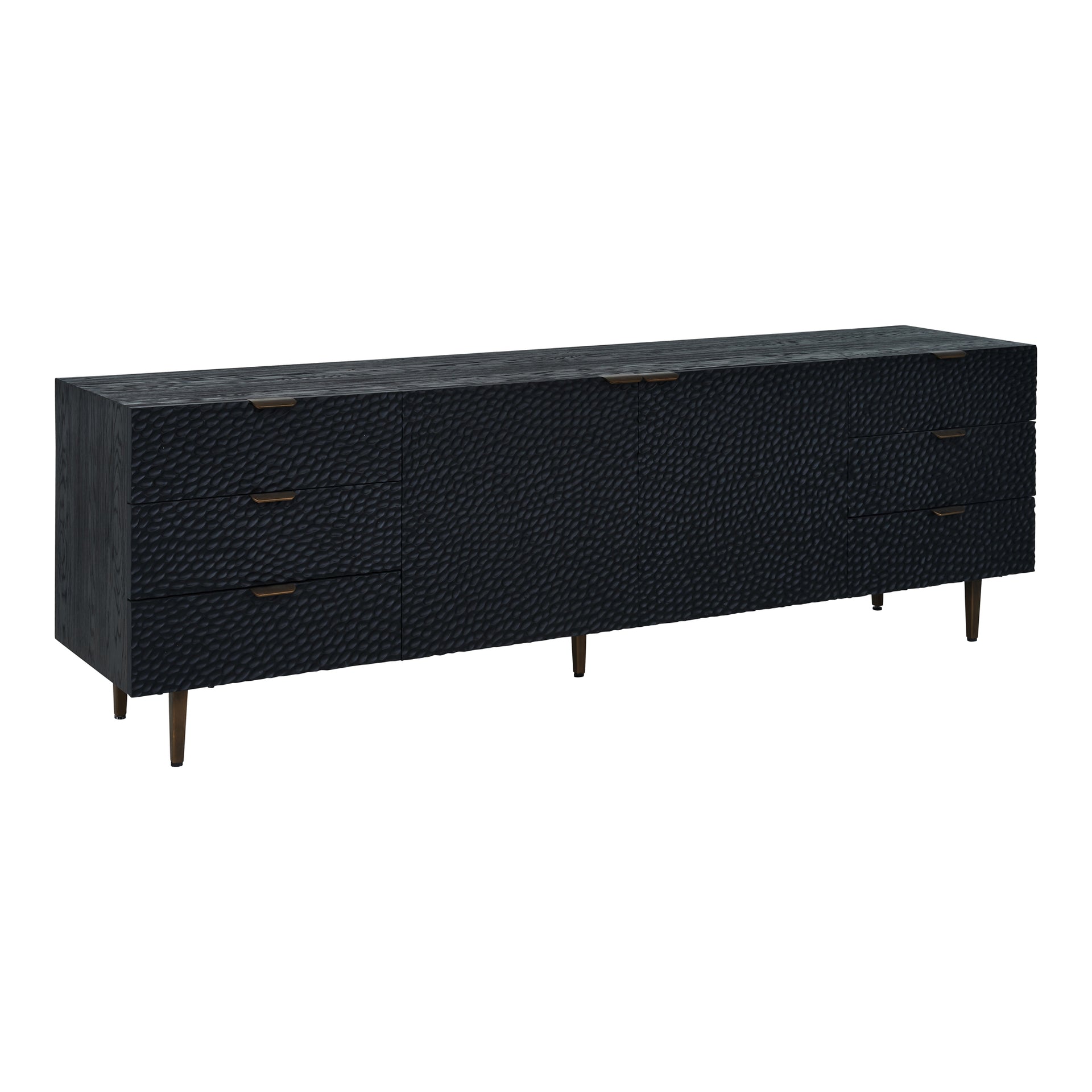Sutton Media Unit, Solid Oak, Black Finish, Antique-Gold Iron Handles