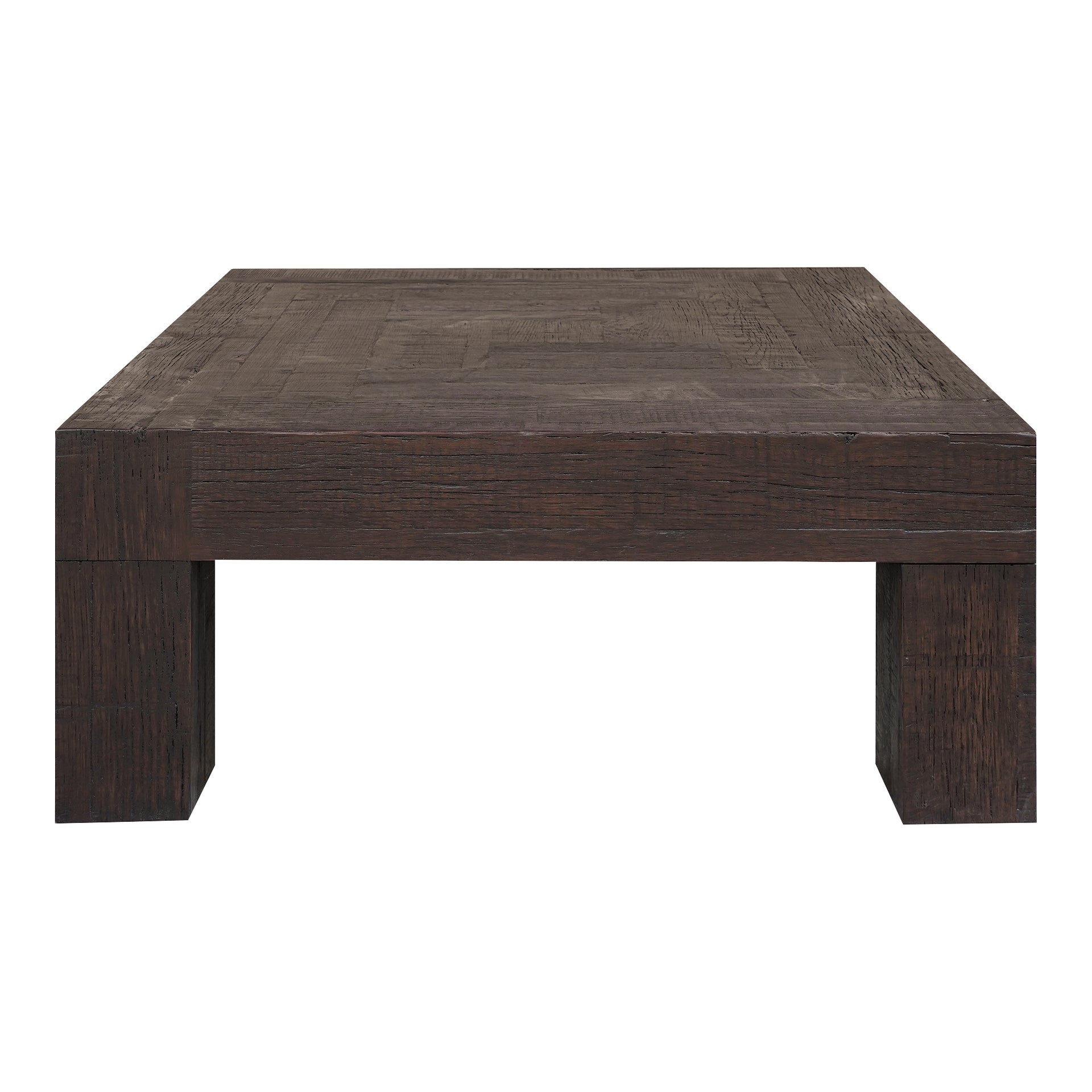 Zephyrine Coffee Table, Solid Reclaimed Oak, Square, Rustic Brown Finish