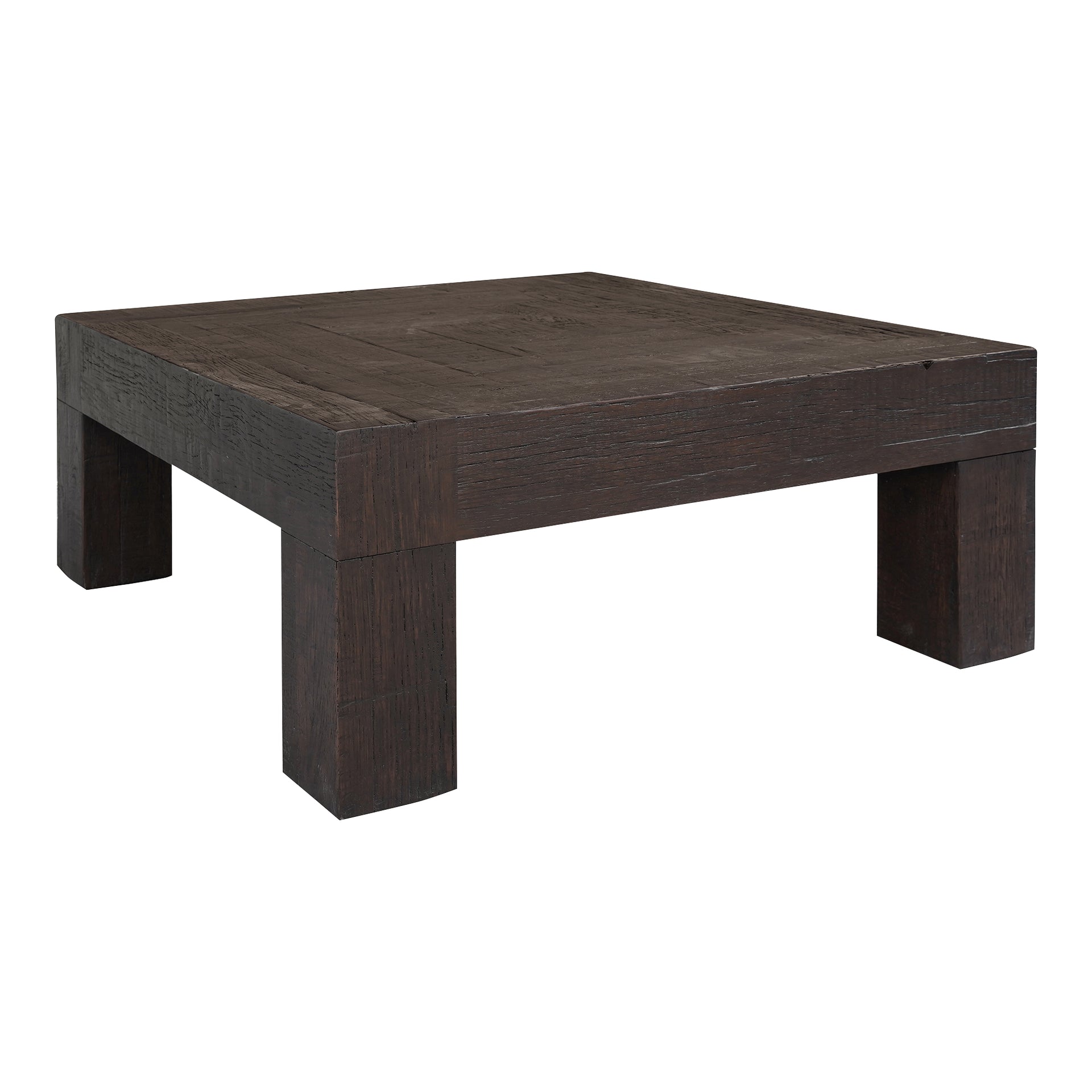 Zephyrine Coffee Table, Solid Reclaimed Oak, Square, Rustic Brown Finish