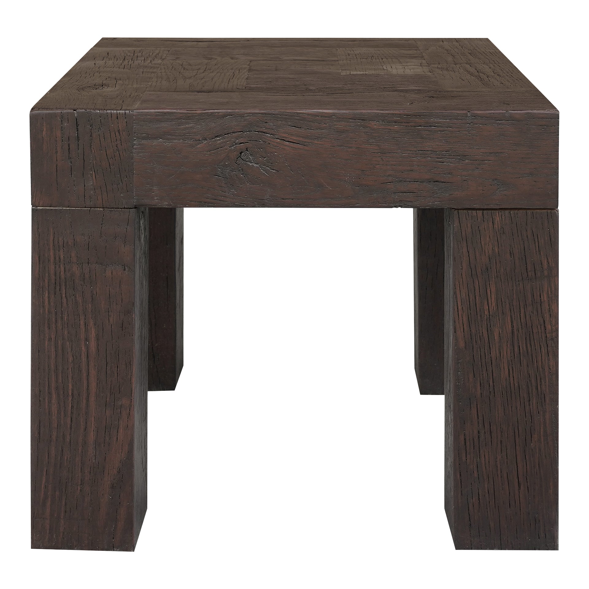 Zephyrine Side Table, Solid Reclaimed Oak, Square, Rustic Brown Finish