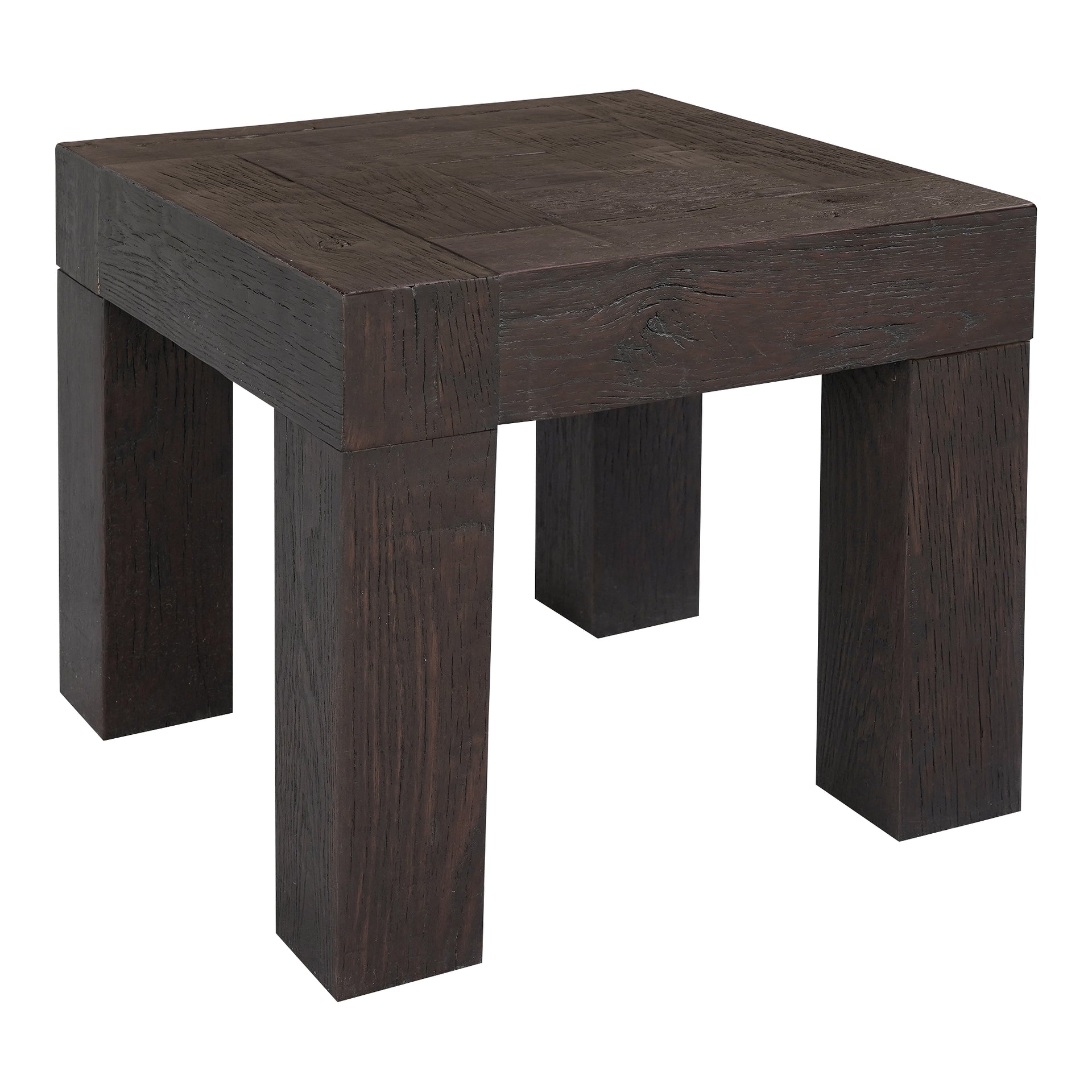 Zephyrine Side Table, Solid Reclaimed Oak, Square, Rustic Brown Finish