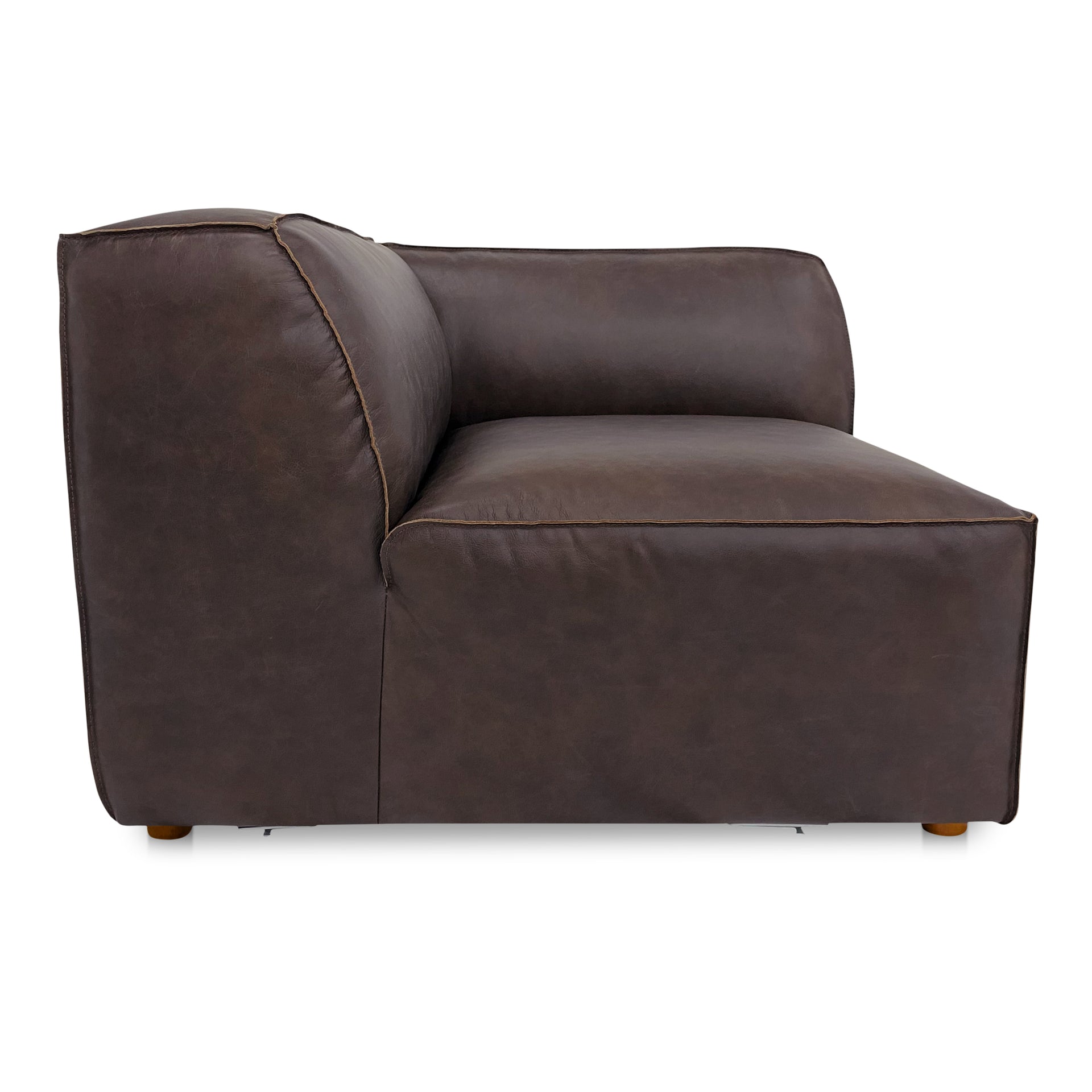 Ambrosia Corner Chair, Full Top-Grain Leather, Espresso Brown, Feather-Filled Cushion