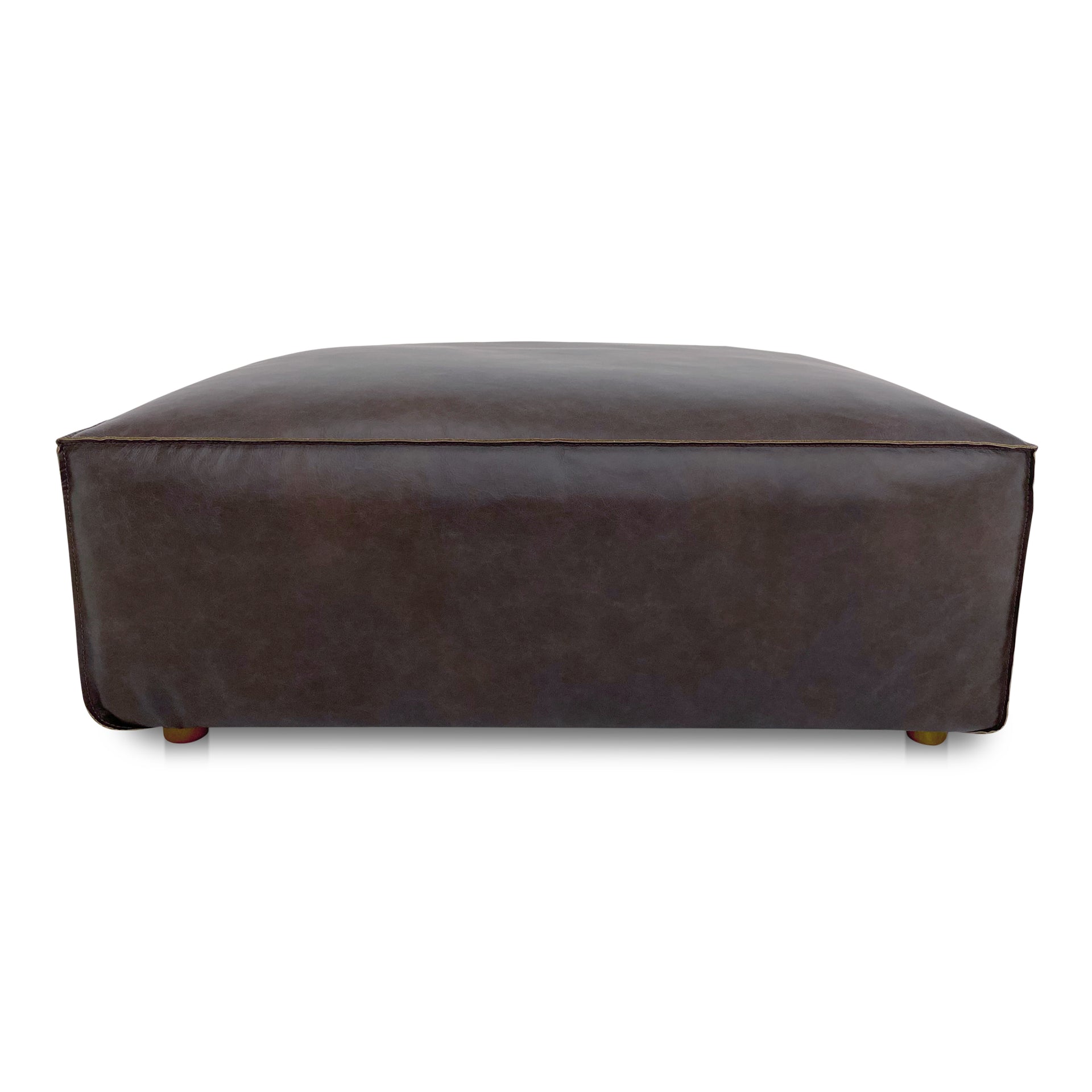Ambrosia Ottoman, Full Top-Grain Leather, Espresso Brown, Feather-Filled Cushion