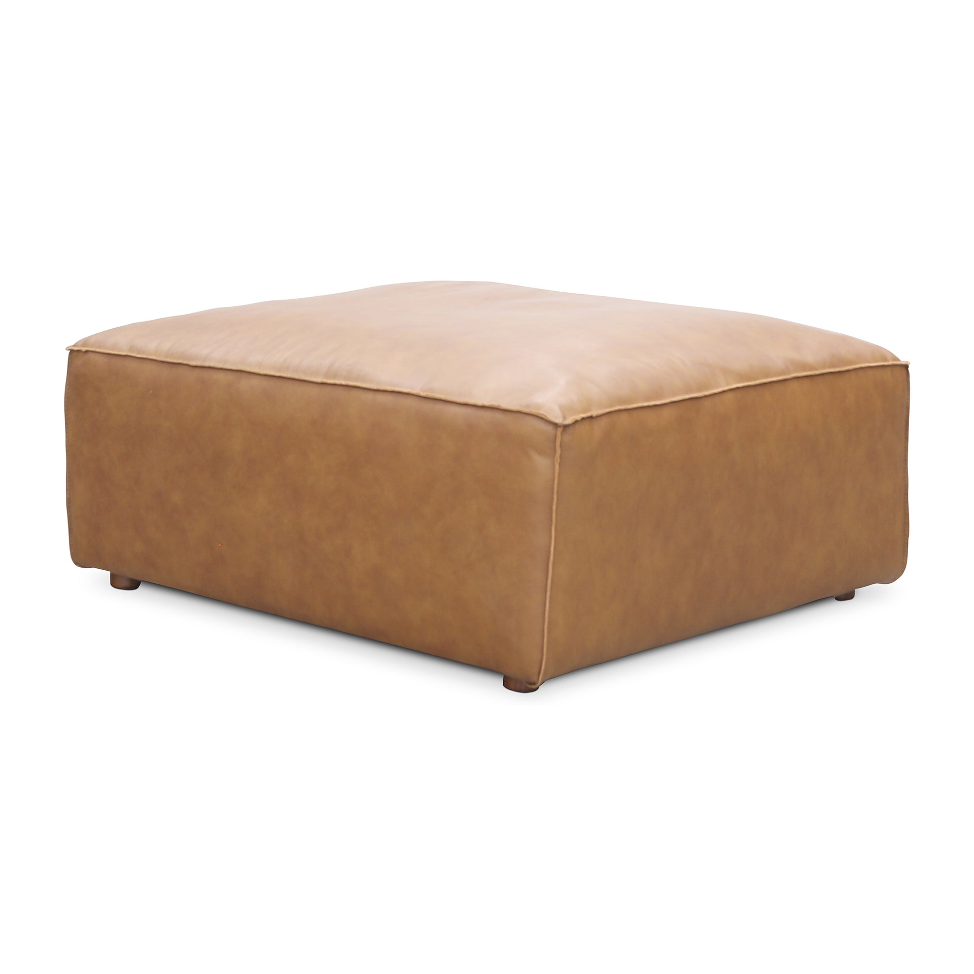 Ambrosia, Ottoman, Top-Grain Leather Upholstery, Feather and Fiber Fill, Sonoran Tan