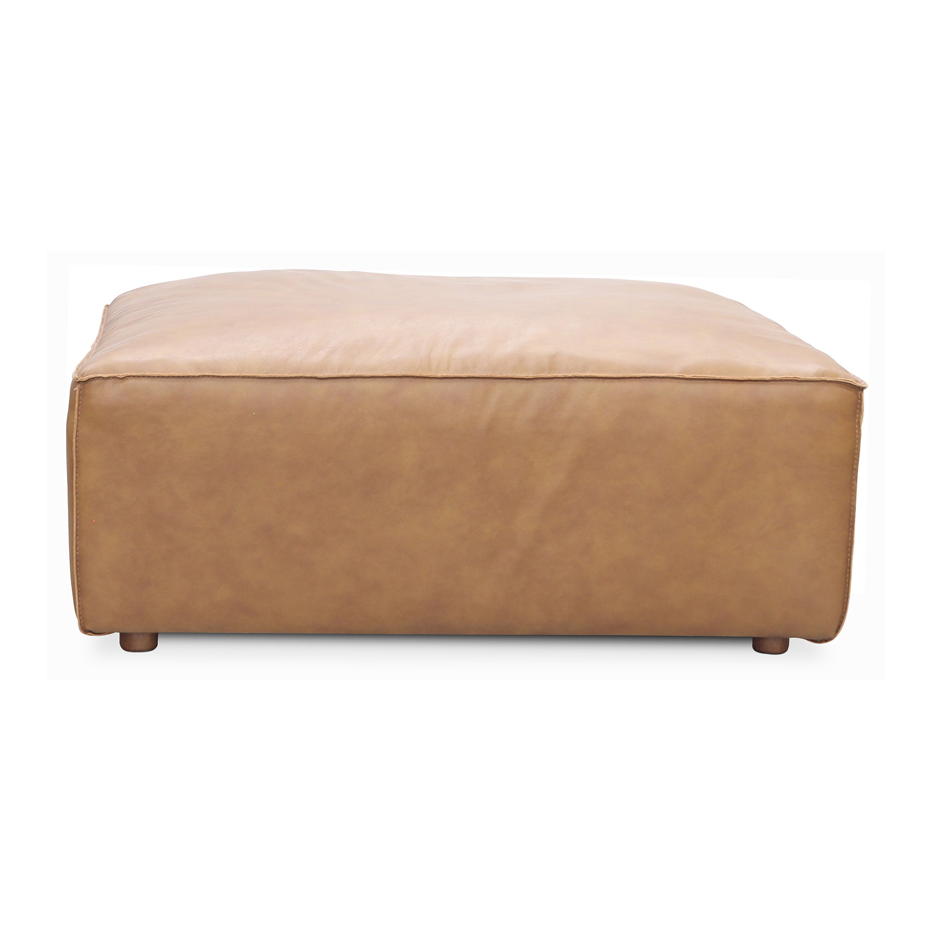 Ambrosia, Ottoman, Top-Grain Leather Upholstery, Feather and Fiber Fill, Sonoran Tan