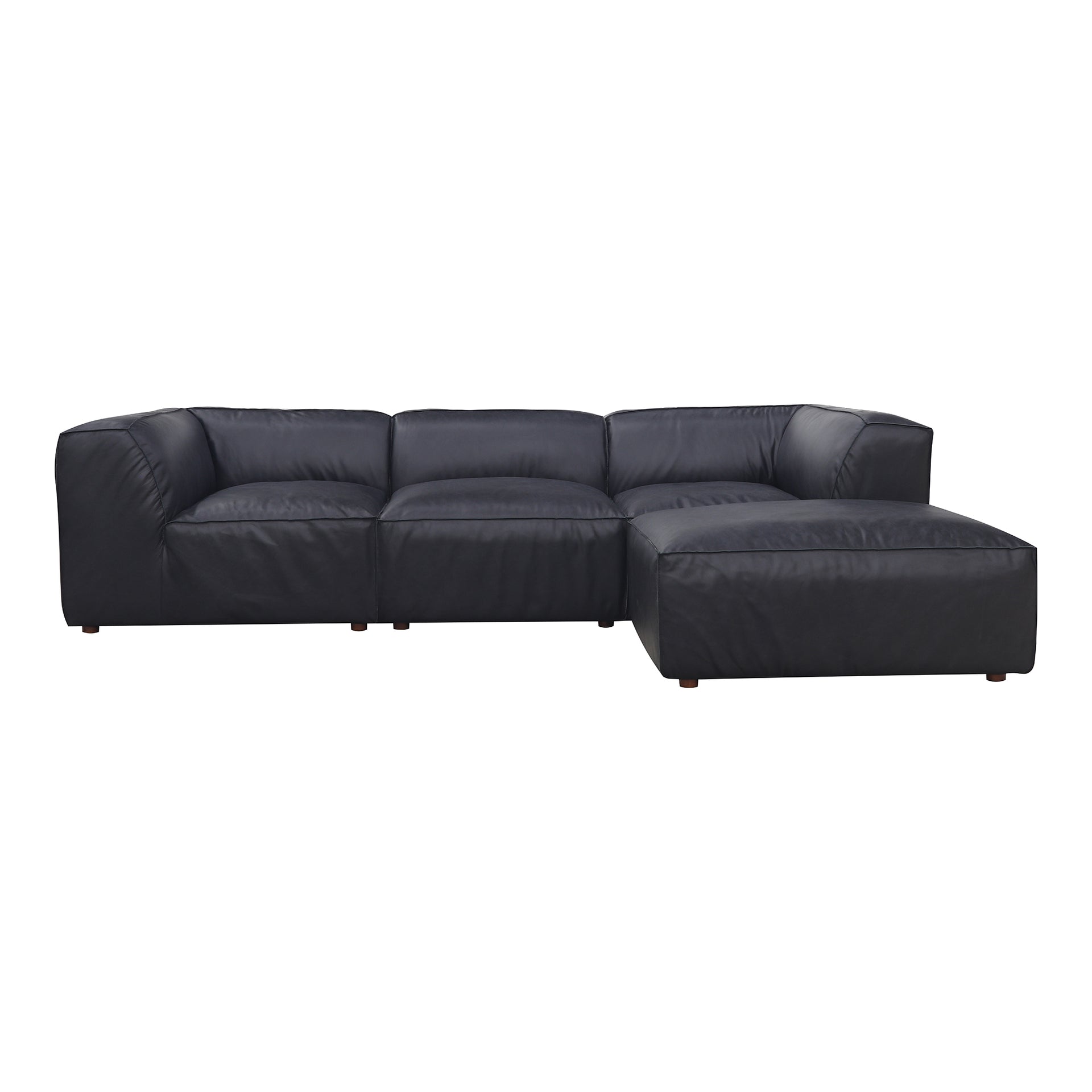 Ambrosia Lounge, Scandinavian Modular Sectional, Full Top-Grain Leather Upholstery, 4 Seater, Black