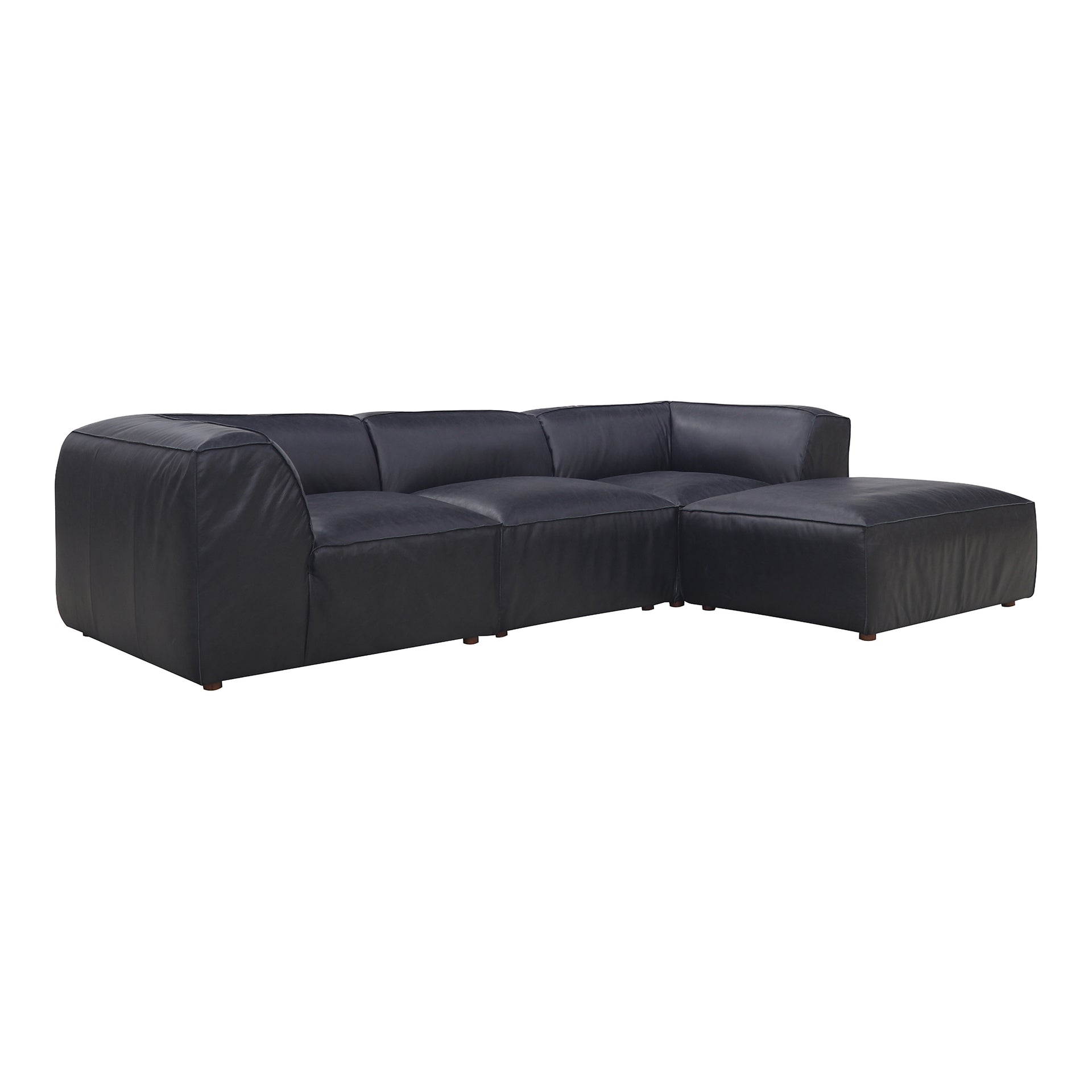 Ambrosia Lounge, Scandinavian Modular Sectional, Full Top-Grain Leather Upholstery, 4 Seater, Black