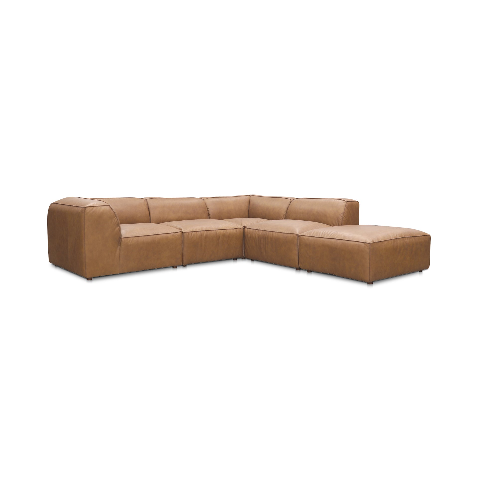 Ambrosia Dream, Scandinavian Modular Sectional, Full Top-Grain Leather Upholstery, 5 Seater, Tan