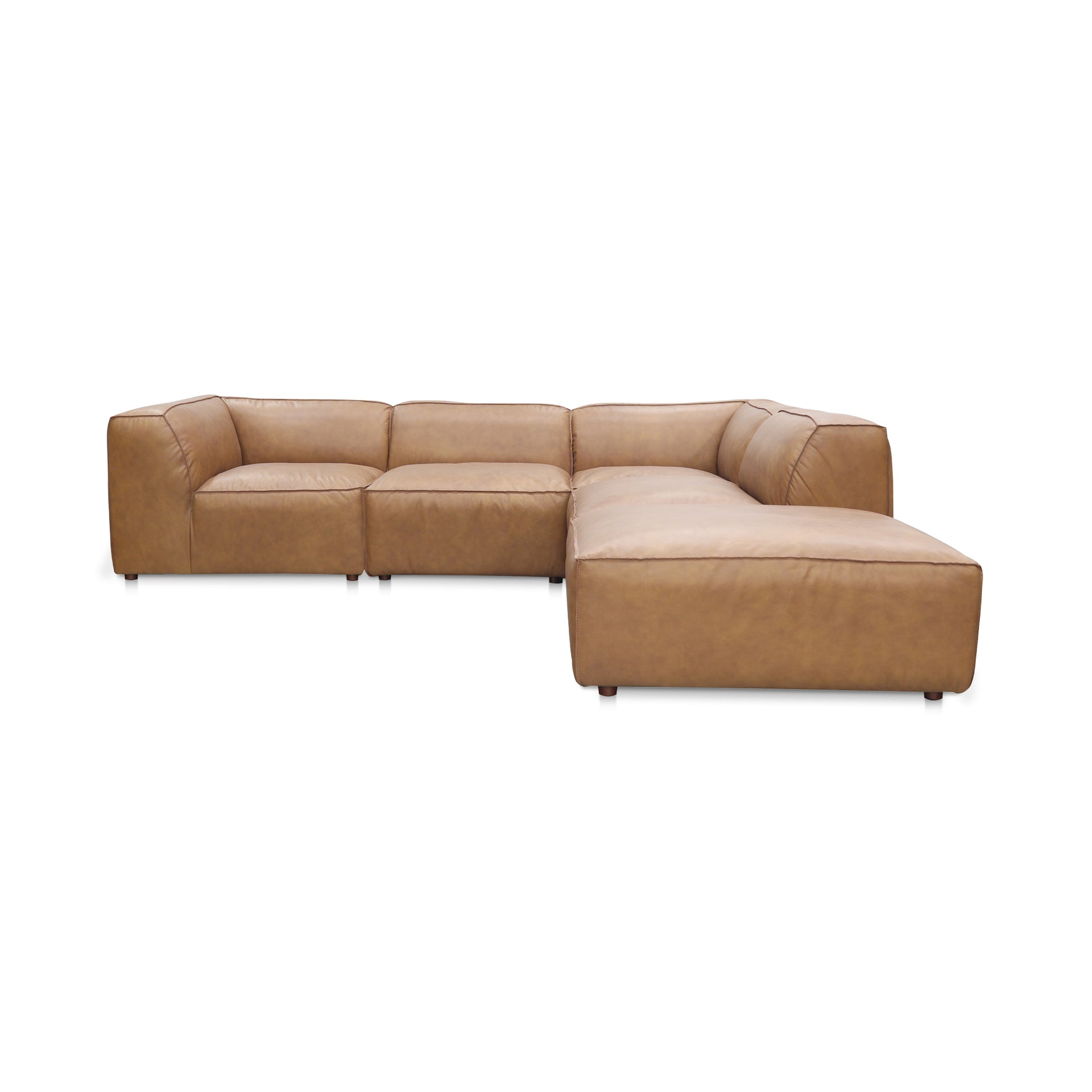 Ambrosia Dream, Scandinavian Modular Sectional, Full Top-Grain Leather Upholstery, 5 Seater, Tan