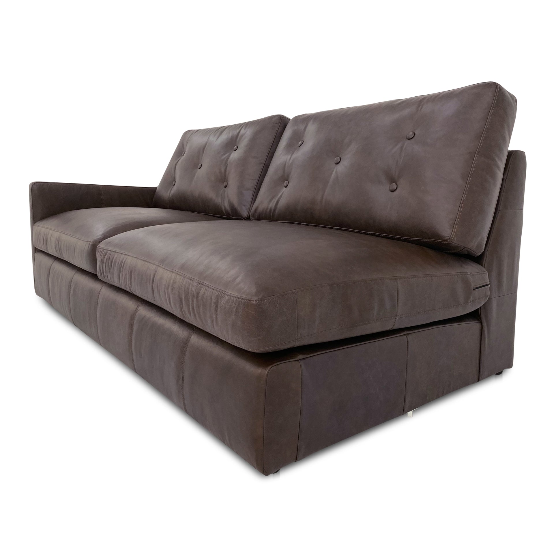 Lorienne Left Arm Facing Sofa, Top-Grain Leather, Tufted Back, Sloped Arms, Semi-Matte Finish, Espresso Brown