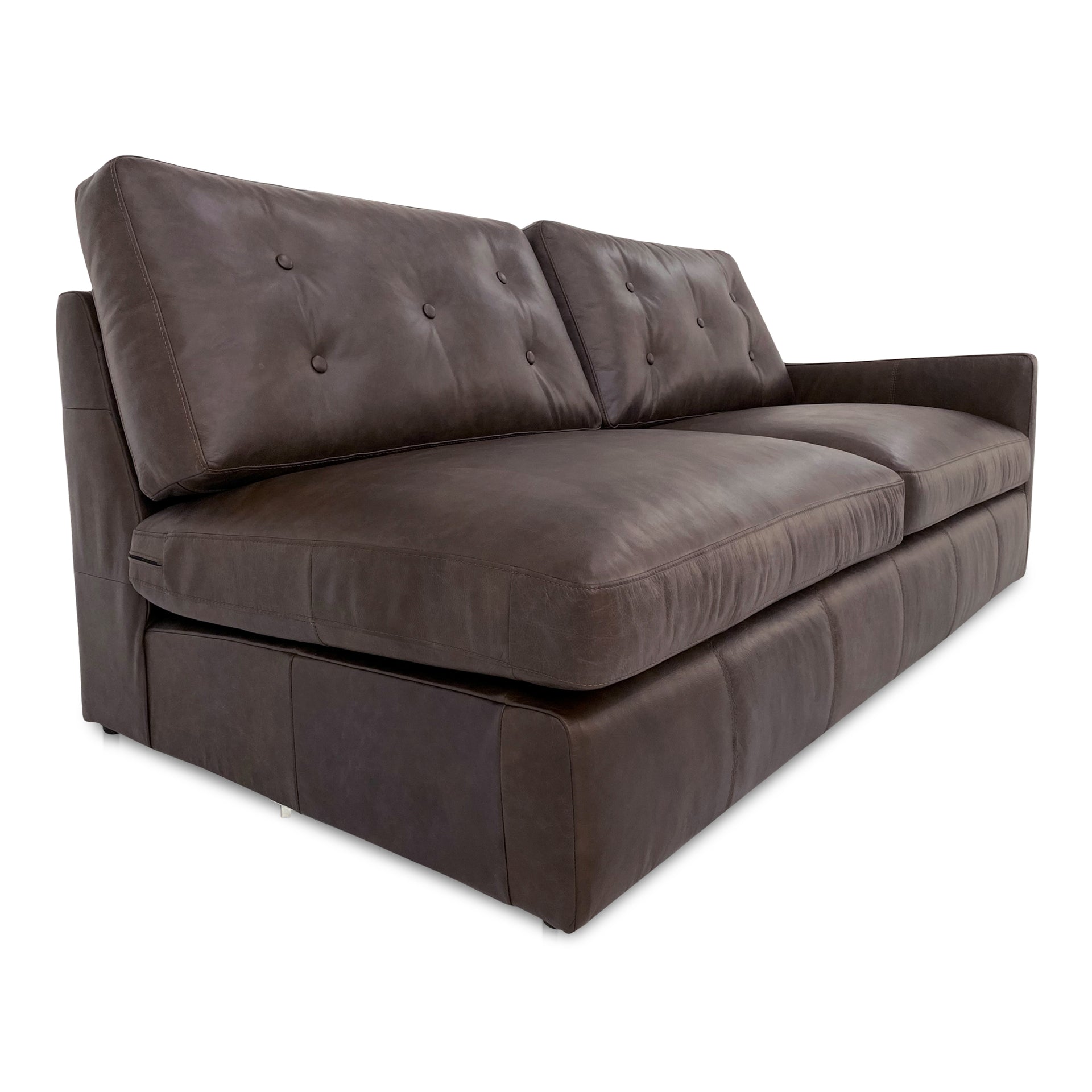 Lorienne Right Arm Facing Sofa, Top-Grain Leather, Tufted Back, Sloped Arms, Semi-Matte Finish, 2-Seater, Espresso Brown