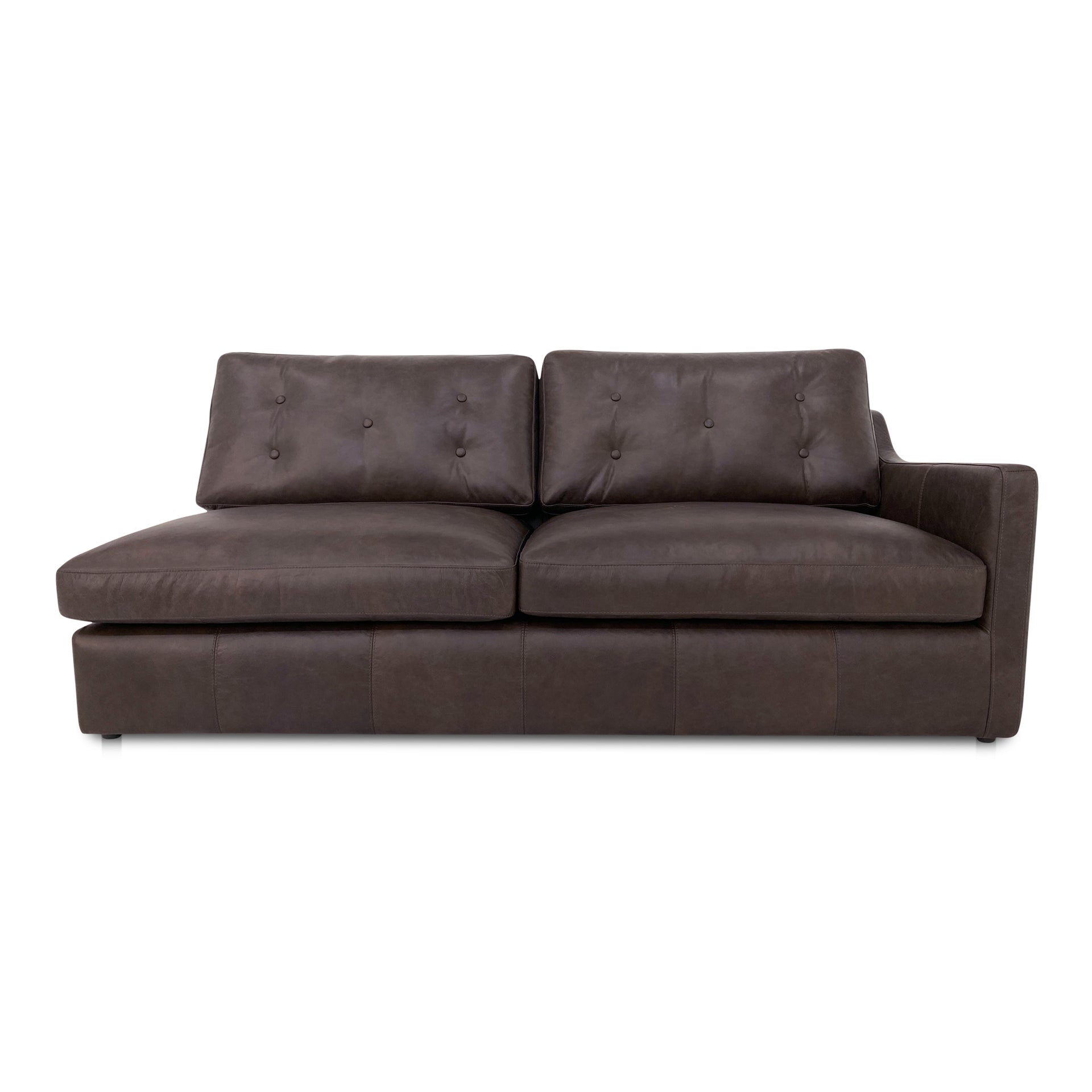 Lorienne Right Arm Facing Sofa, Top-Grain Leather, Tufted Back, Sloped Arms, Semi-Matte Finish, 2-Seater, Espresso Brown