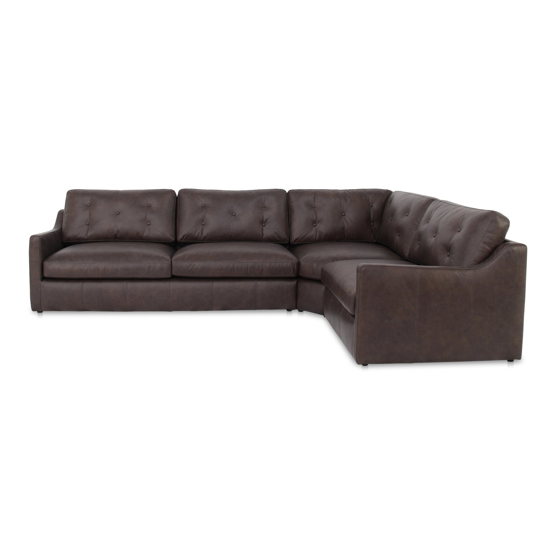 Lorienne Right Modular Sectional, Top-Grain Leather, Sloped Arms, Tufted Back, Semi-Matte Finish, Espresso Brown