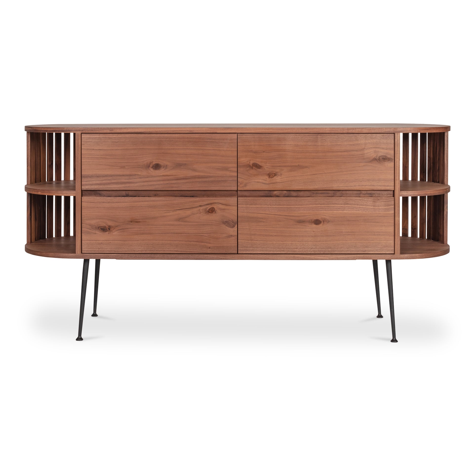 Jules Sideboard, Solid Walnut, Metal Legs, Brown Finish