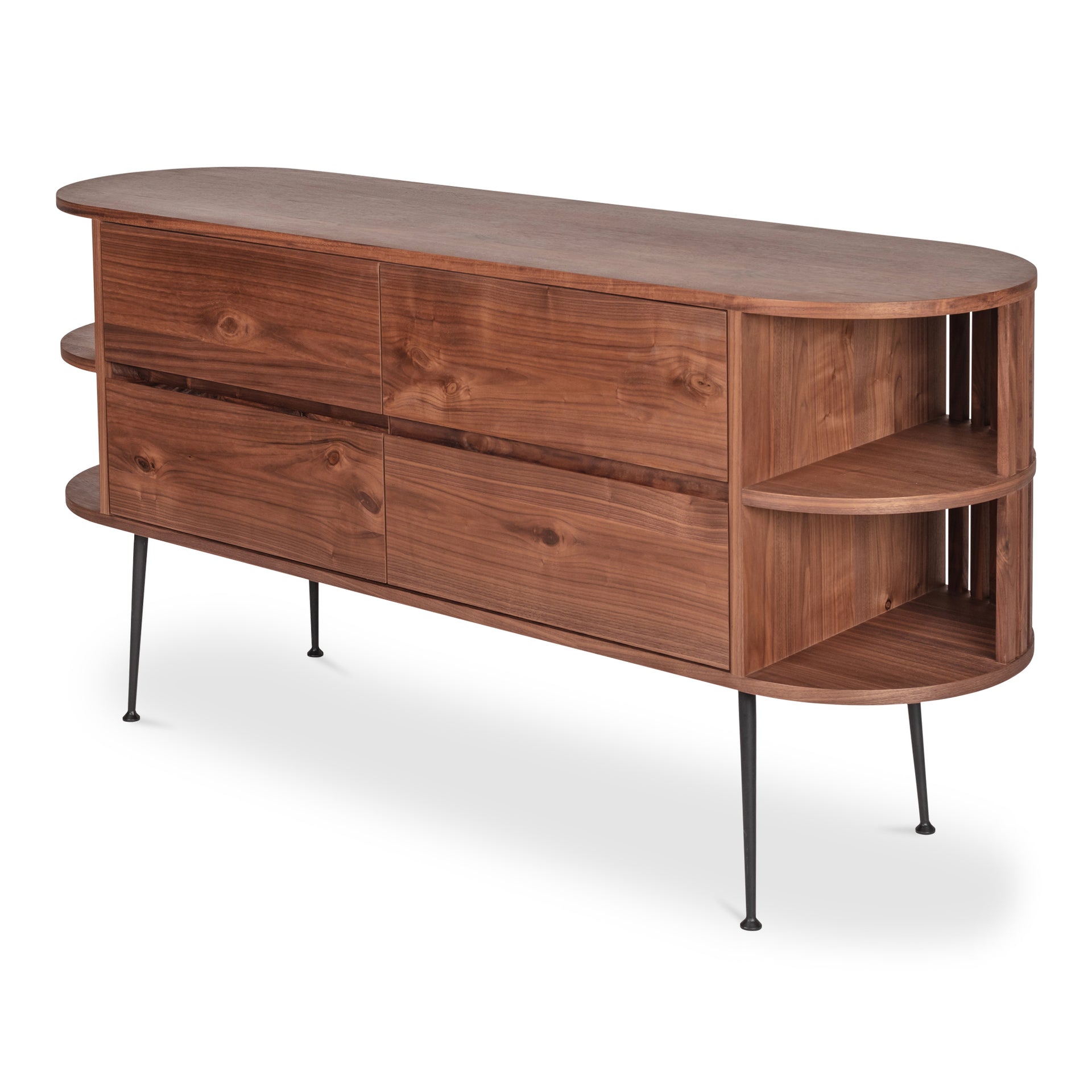 Jules Sideboard, Solid Walnut, Metal Legs, Brown Finish