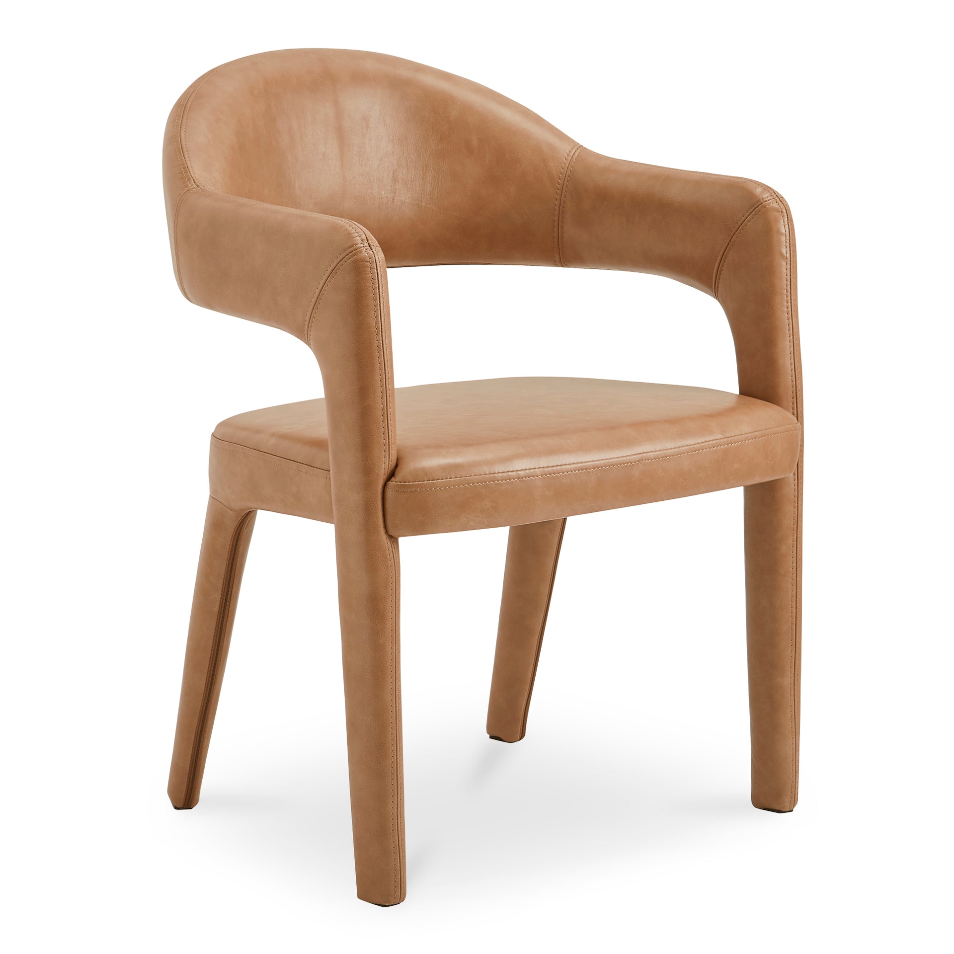 Bryn Dining Chair, Open Barrel Back, Top-Grain Leather Upholstery, Metal Frame, Brown