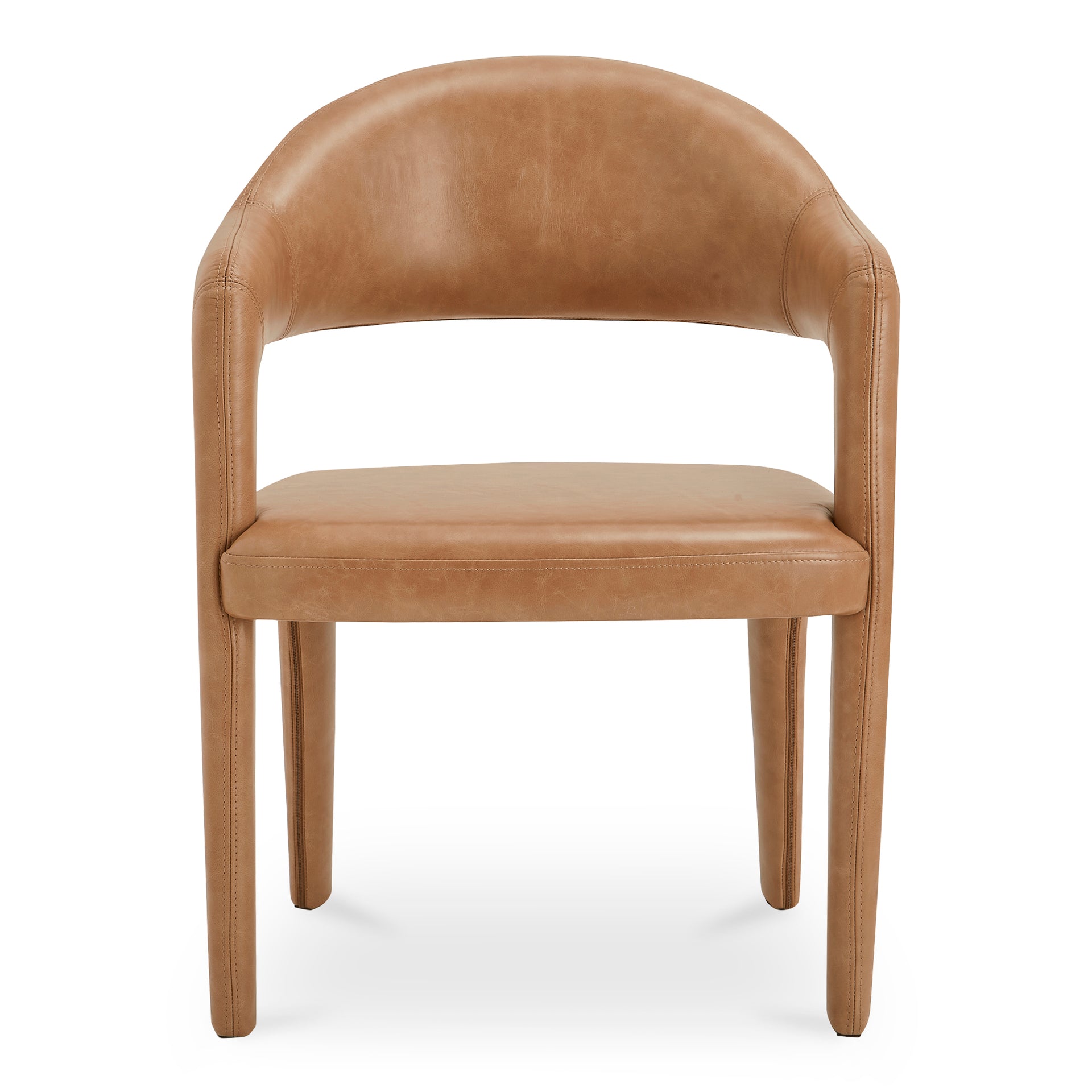 Bryn Dining Chair, Open Barrel Back, Top-Grain Leather Upholstery, Metal Frame, Brown