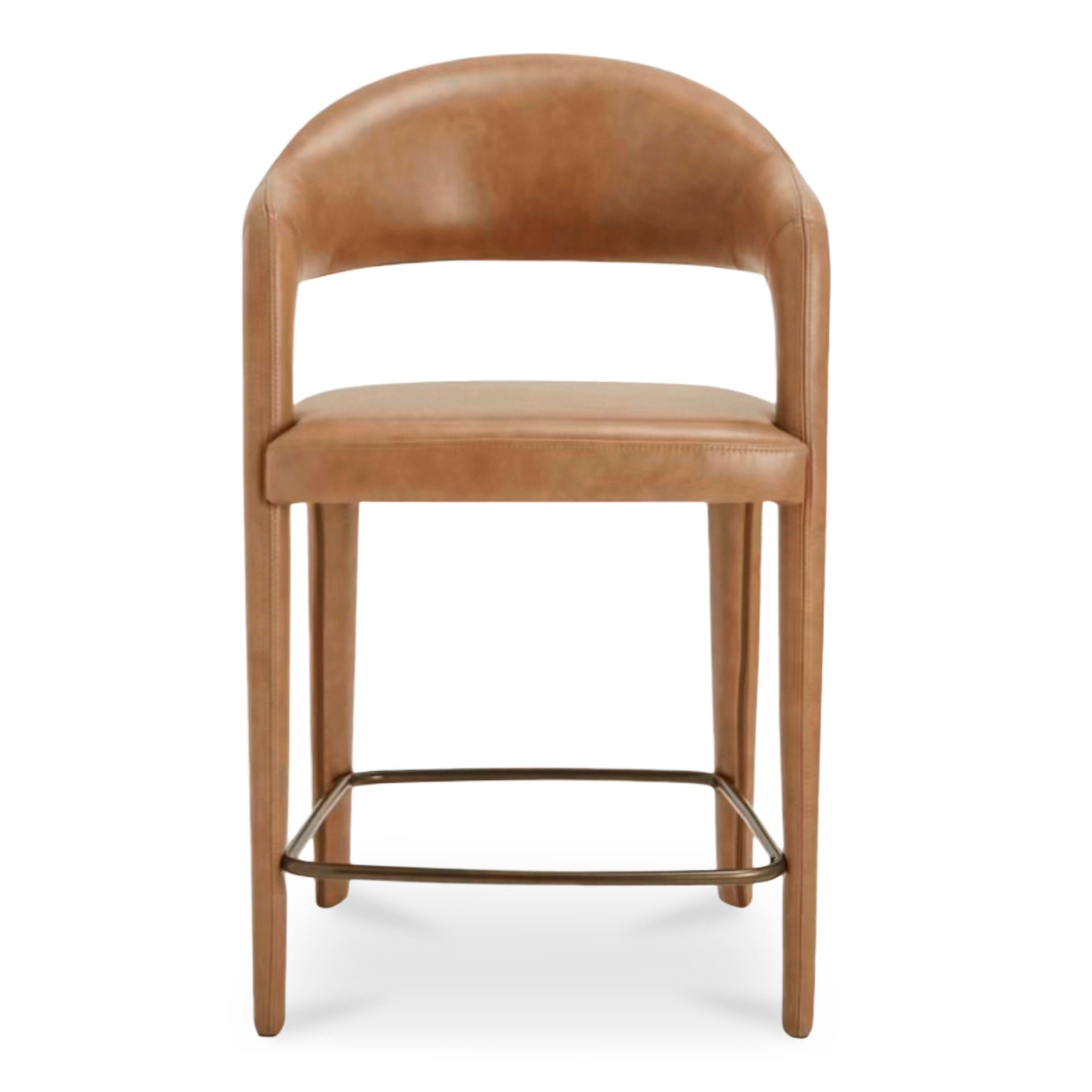Bryn Counter Stool, Open Barrel Back, Top-Grain Leather Upholstery, Metal Frame, Seat Height 26.4 Inches, Brown
