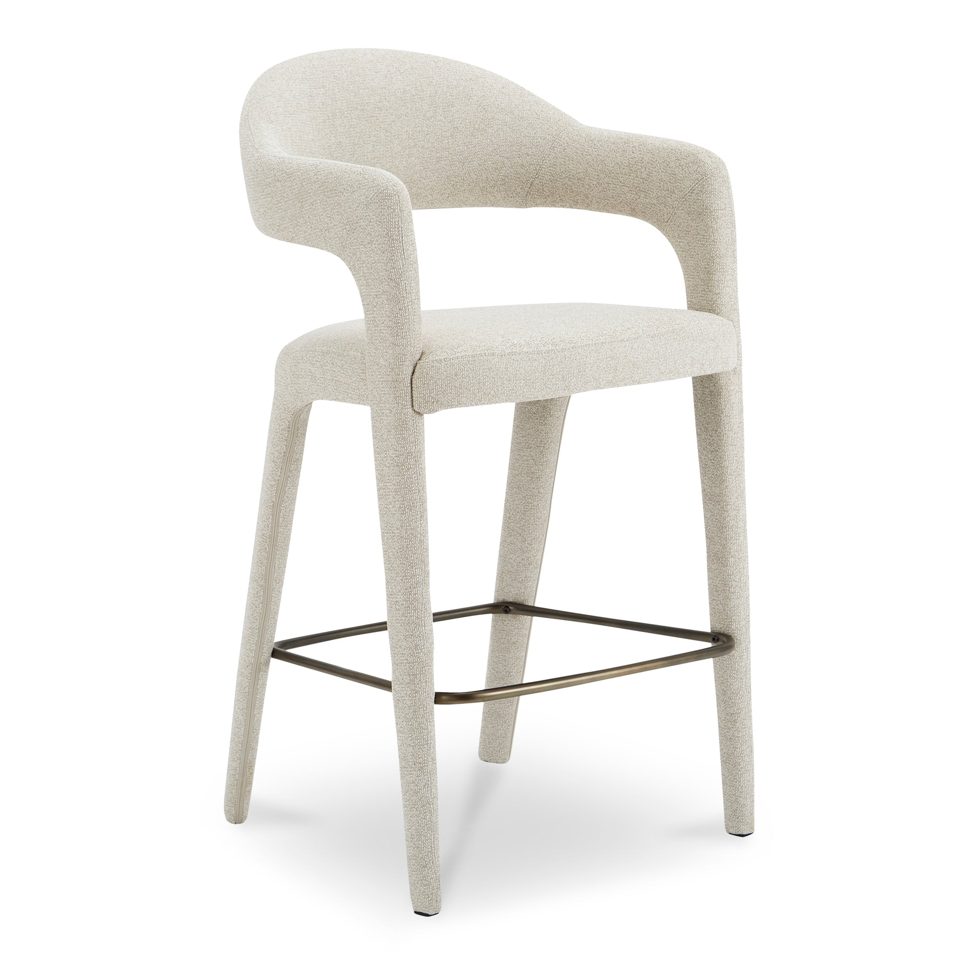 Bryn Bar Stool, Open Barrel Back, Performance Fabric, Iron Frame, Beige