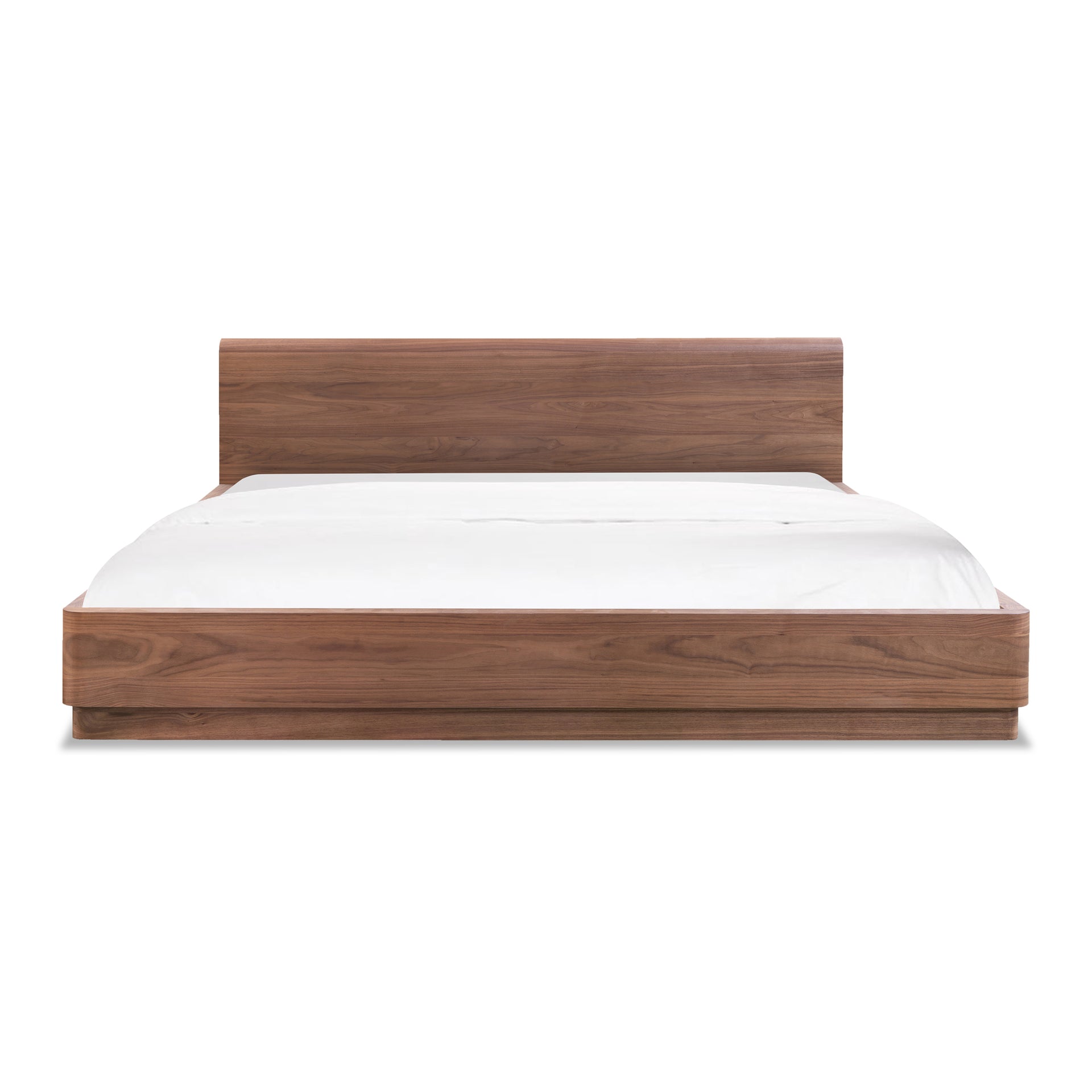 Odette Queen Bed - Low Profile with Rubberwood Base and Walnut Veneer in Brown