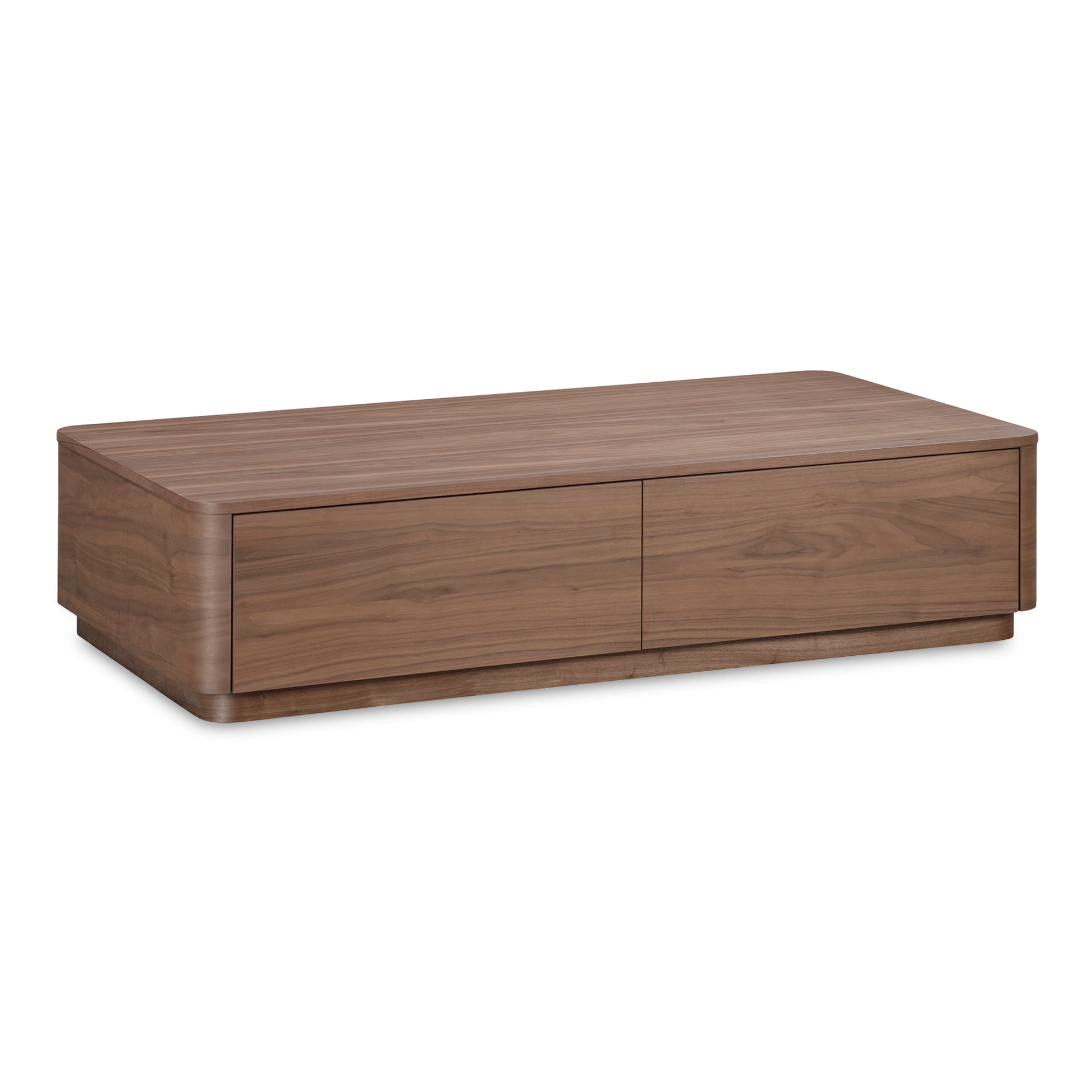 Odette Coffee Table, Rectangle Walnut Veneer Top with Rubber Wood Base, Scandinavian Design, 4 Drawers, Brown