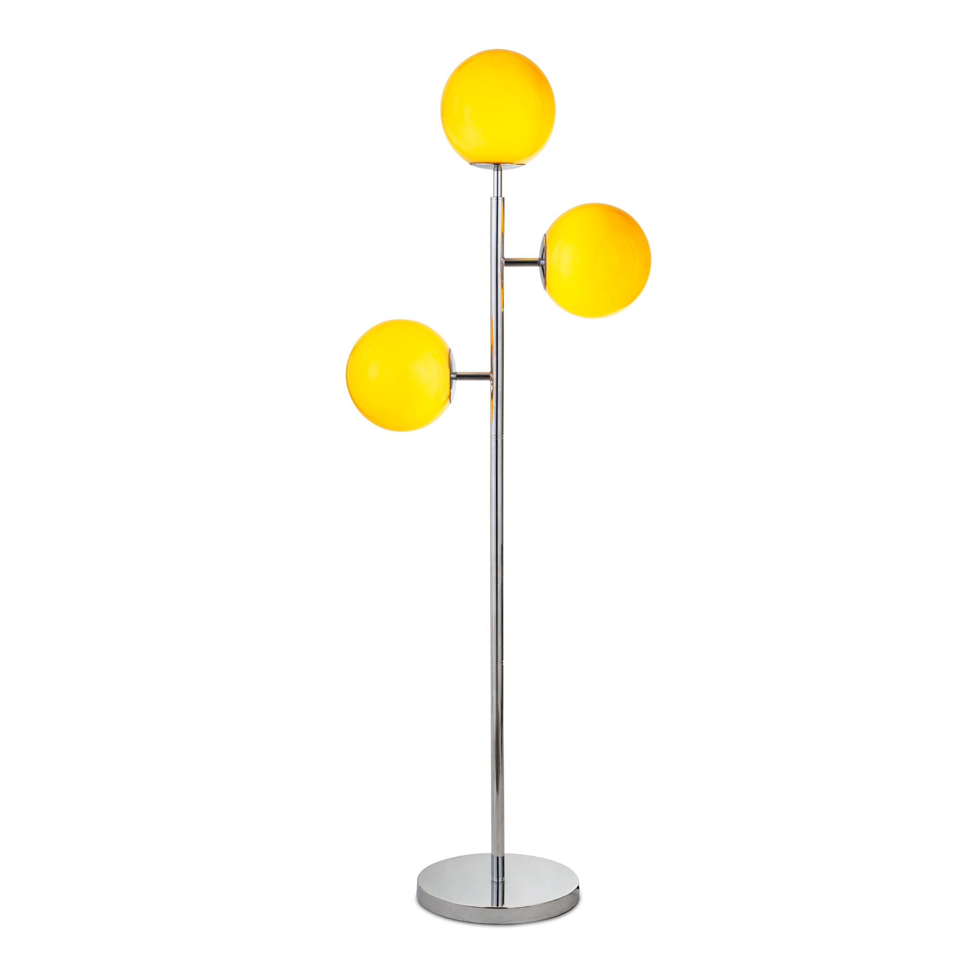 Lior Floor Lamp, Retro-Inspired, Opaque Glass Shade, Polished Silver Accents, Warm Amber Glow, Minimalist Metal Base, Silver
