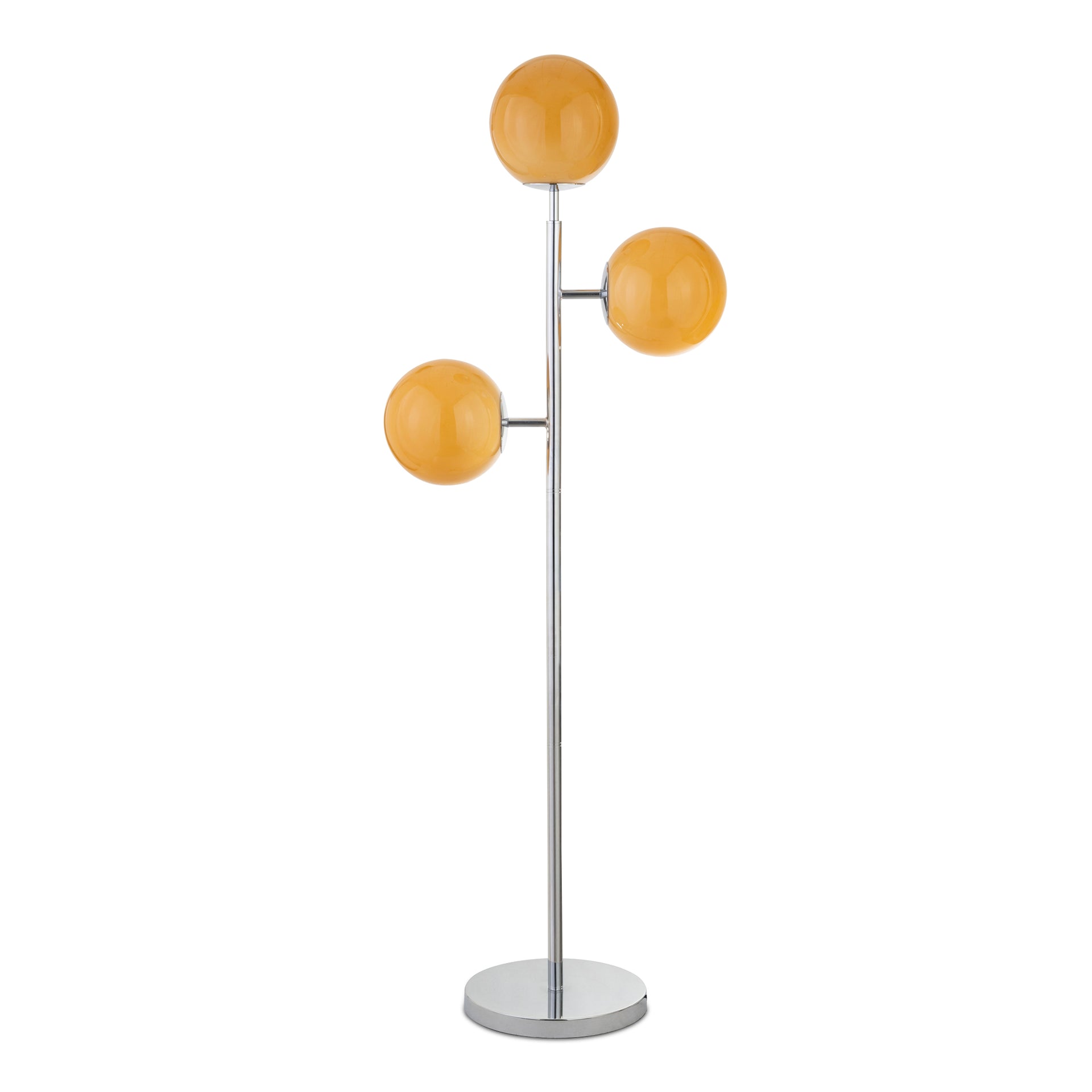 Lior Floor Lamp, Retro-Inspired, Opaque Glass Shade, Polished Silver Accents, Warm Amber Glow, Minimalist Metal Base, Silver