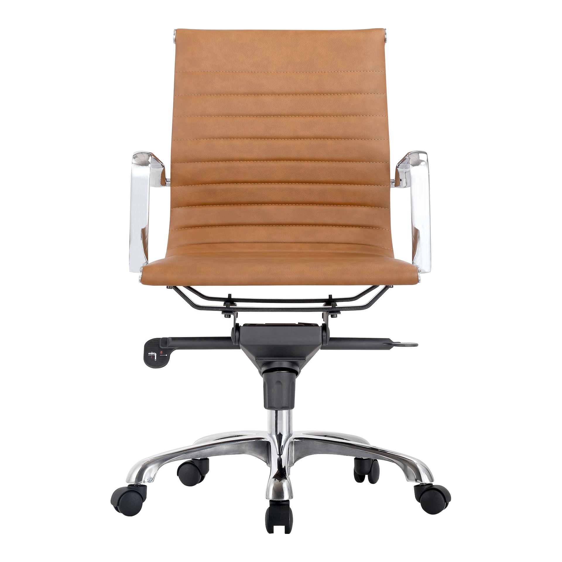 Kayla, Low-Back Office Chair, Vegan Leather Upholstery, Chromed Steel Frame, Tan