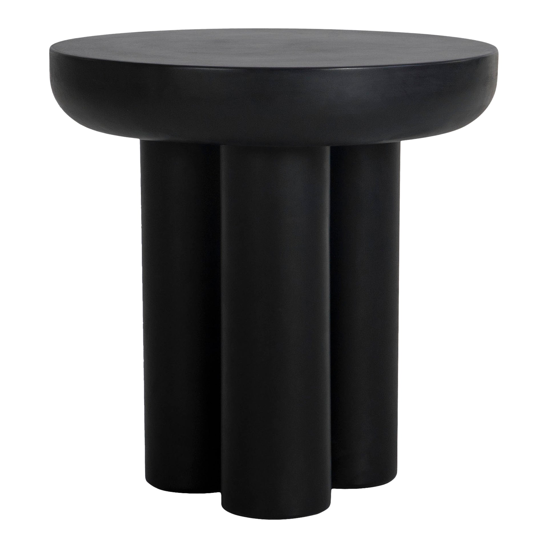 Fenton Side Table, Concrete Top and Legs, Indoor/Outdoor Use, Contemporary Round Design, Black