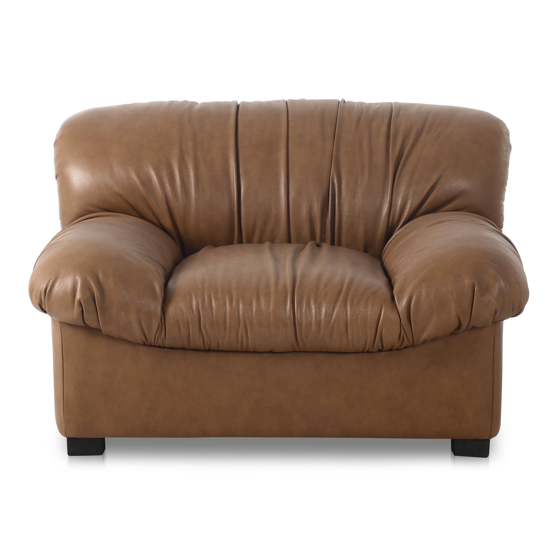 Zarek Occasional Chair, Oversized Postmodern Shape, Top Grain Leather, Tan