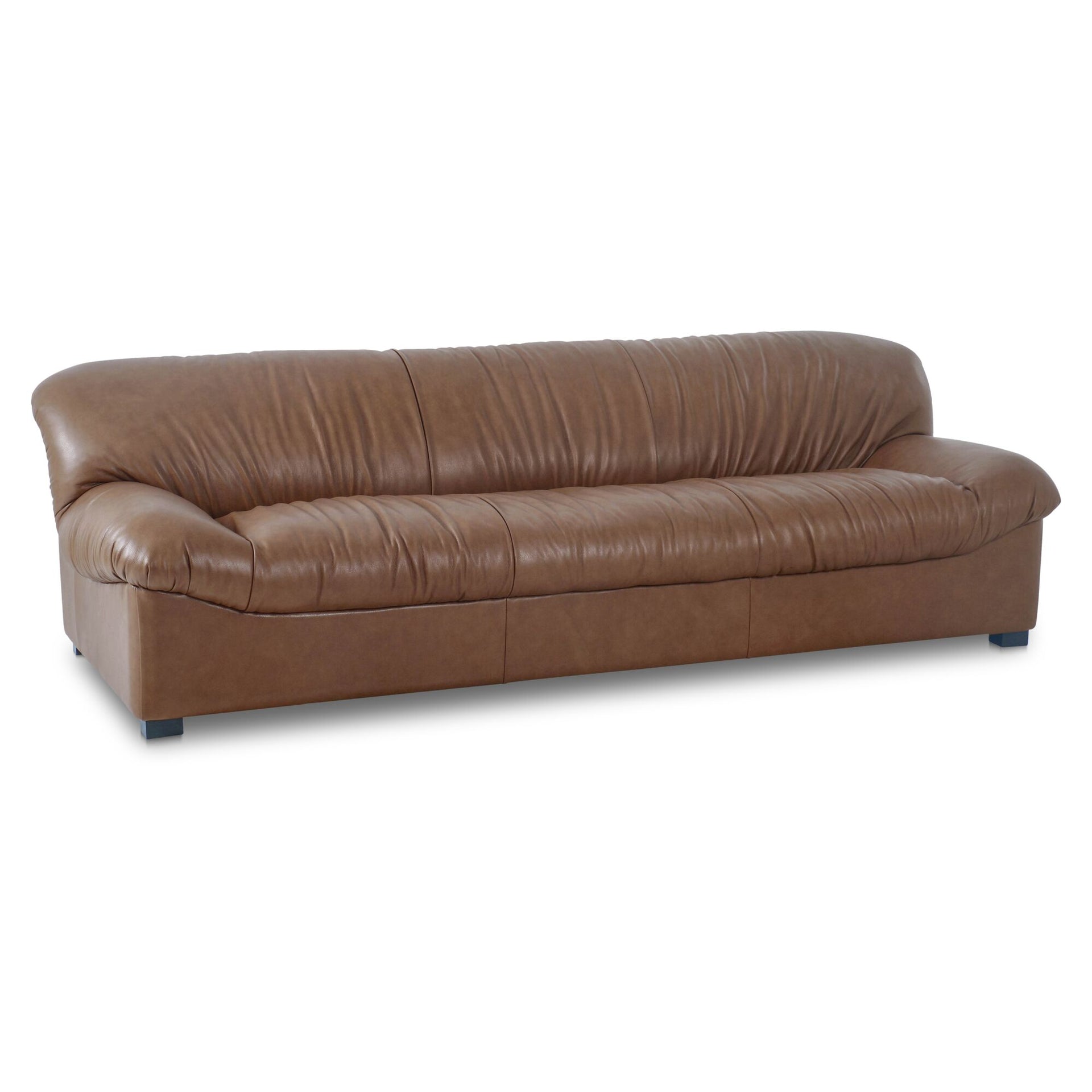 Zarek Sofa, Oversized Postmodern Shape, Top Grain Leather 3-Seat, Tan
