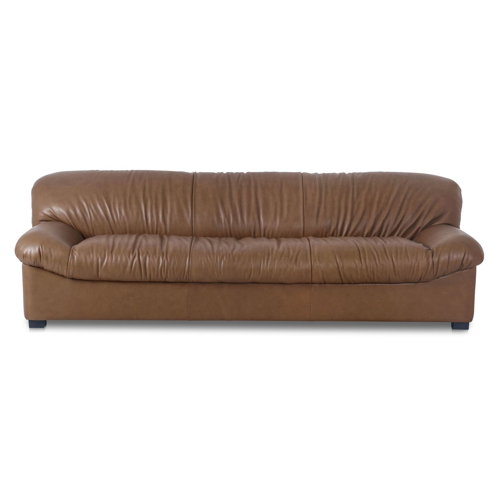 Zarek Sofa, Oversized Postmodern Shape, Top Grain Leather 3-Seat, Tan