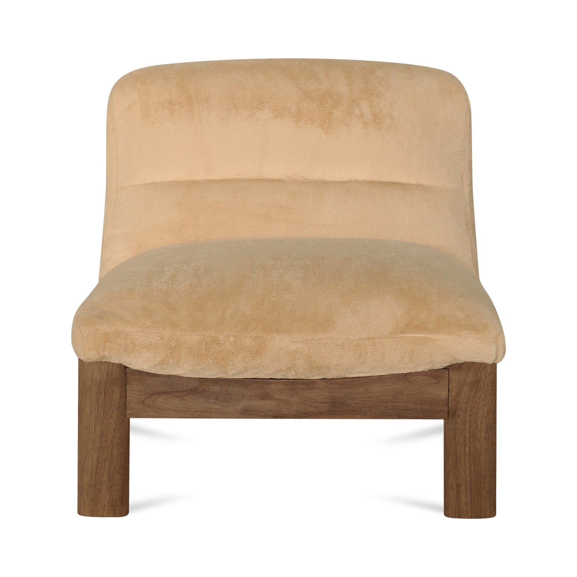 Aero Accent Chair, Armless, Solid Rubber Wood Frame, Tufted Foldover Edge, Plush Faux Fur, Beige