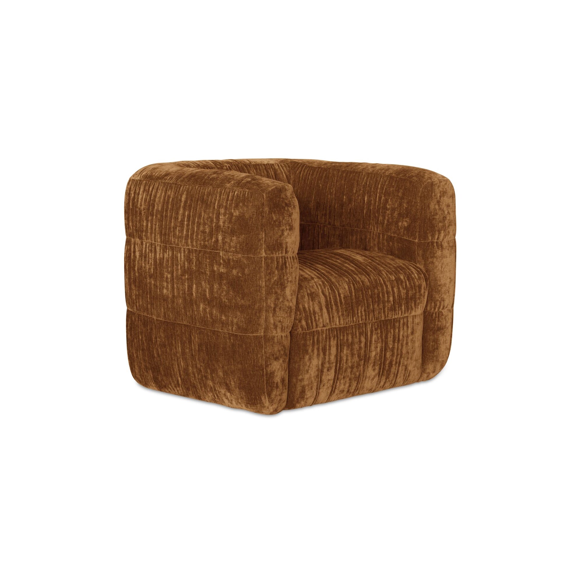 Lumen Accent Chair, Curved Back, Solid Rubber Wood Frame, Textured Chenille, 360 Swivel, Toffee