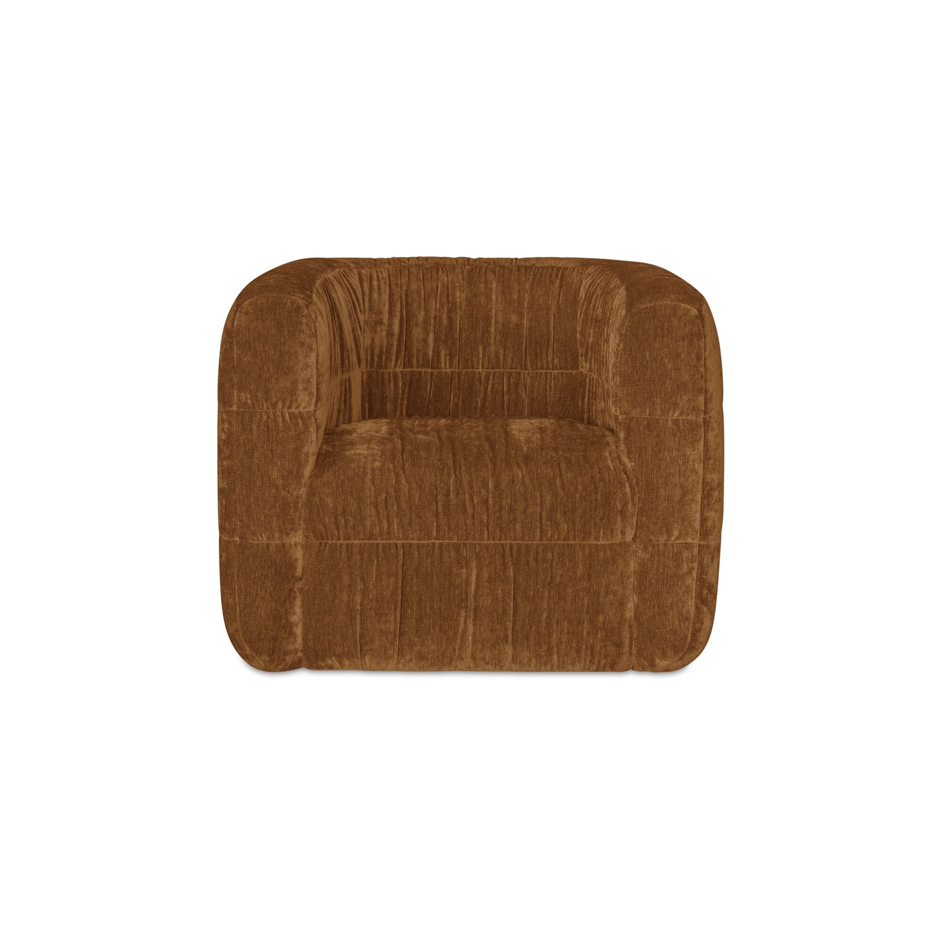 Lumen Accent Chair, Curved Back, Solid Rubber Wood Frame, Textured Chenille, 360 Swivel, Toffee