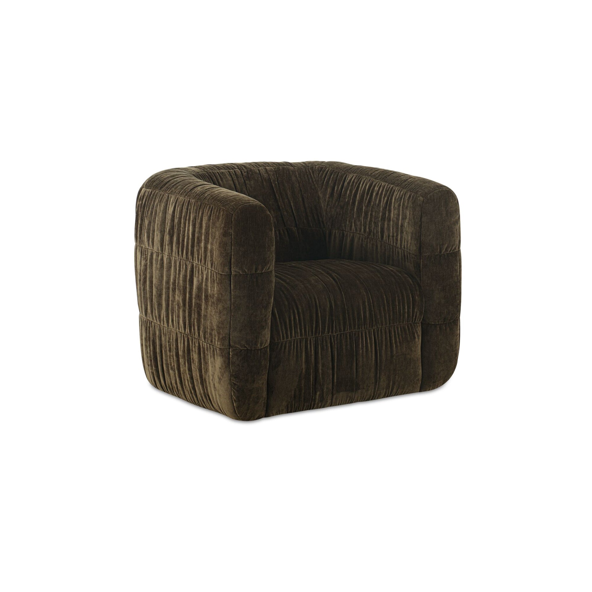 Lumen Accent Chair, Curved Back, Solid Rubber Wood Frame, Textured Chenille, 360 Swivel, Dark Green