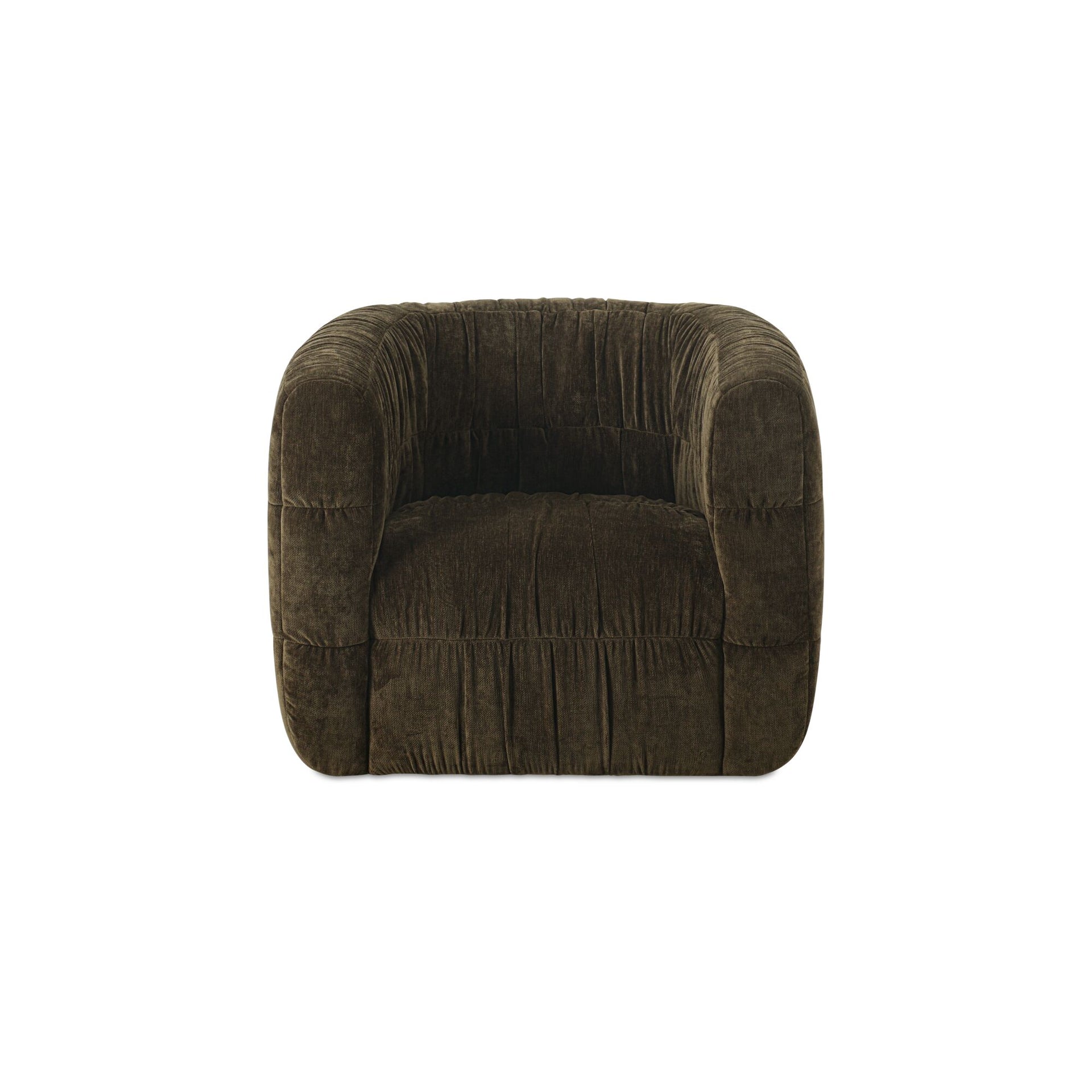 Lumen Accent Chair, Curved Back, Solid Rubber Wood Frame, Textured Chenille, 360 Swivel, Dark Green