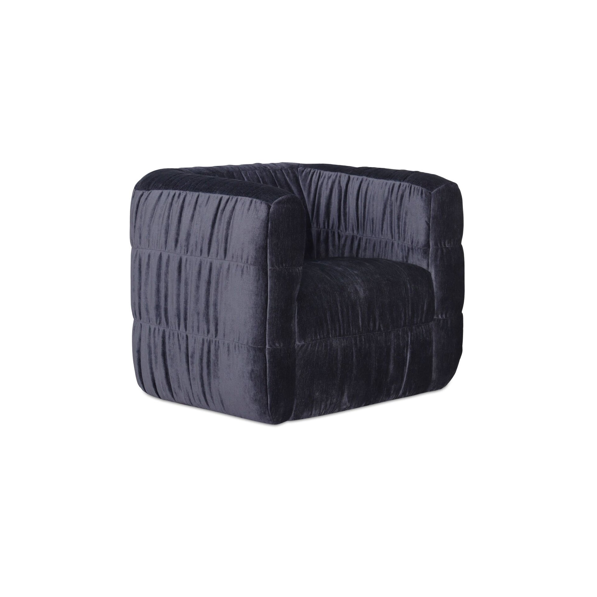 Lumen Accent Chair, Curved Back, Solid Rubber Wood Frame, Textured Chenille, 360 Swivel, Navy
