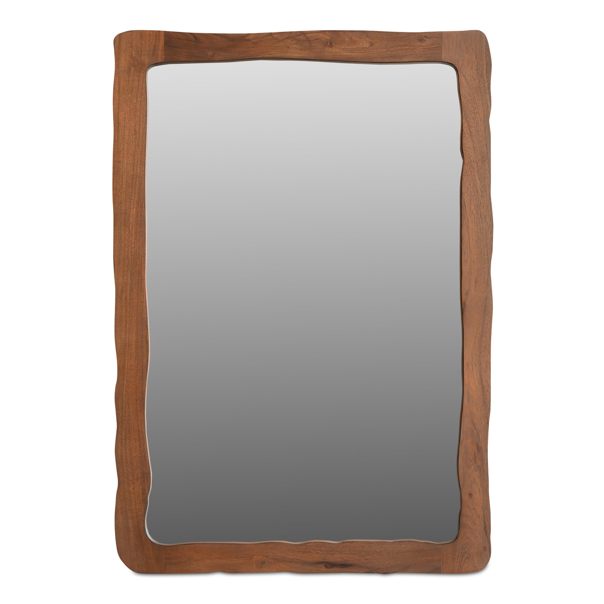 Tavian Wall Mirror, Free-Form Wave Design, Solid Acacia Wood Frame, Walnut Brown