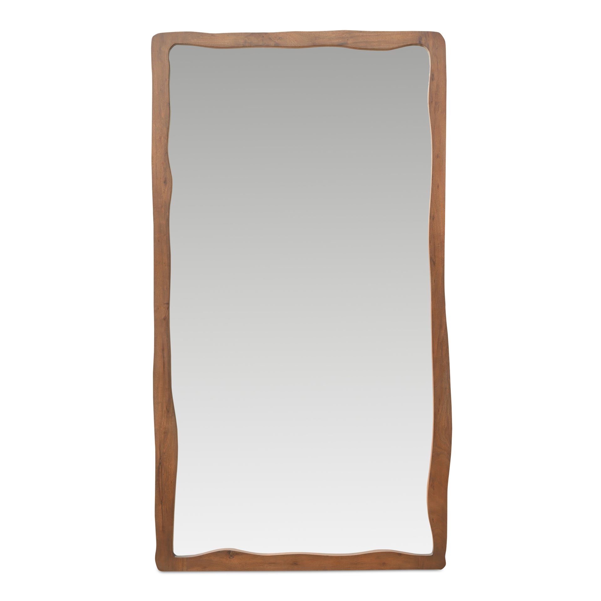 Tavian Wall Mirror, Large, Free-Form Wave Design, Solid Acacia Wood Frame, Walnut Brown